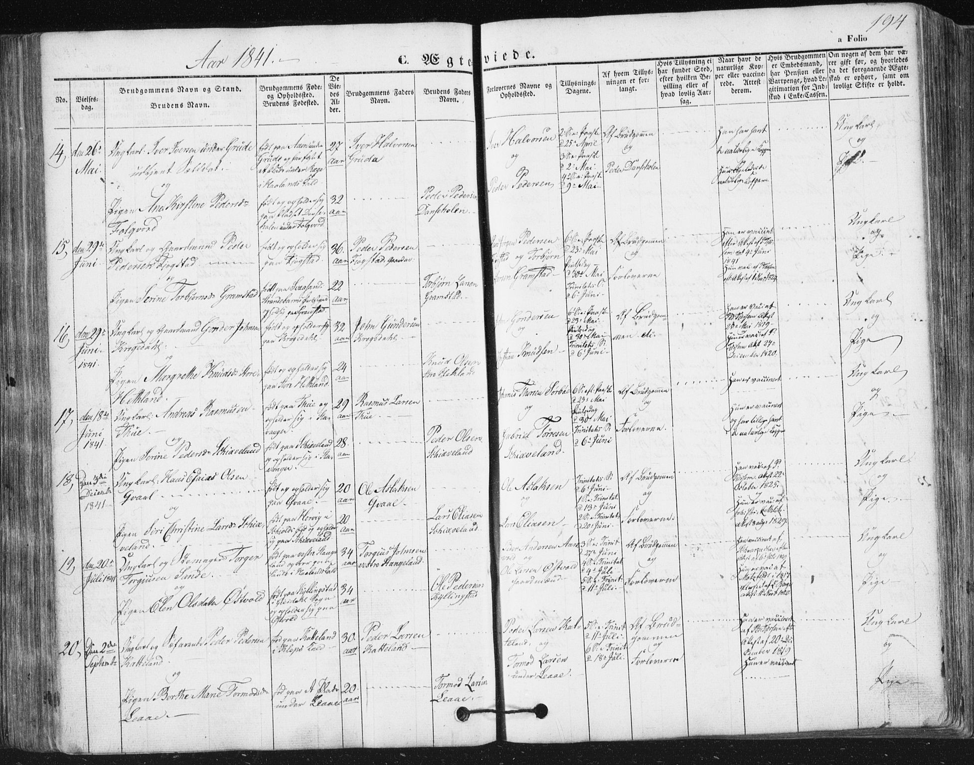 Høyland sokneprestkontor, SAST/A-101799/001/30BA/L0008: Parish register (official) no. A 8, 1841-1856, p. 194