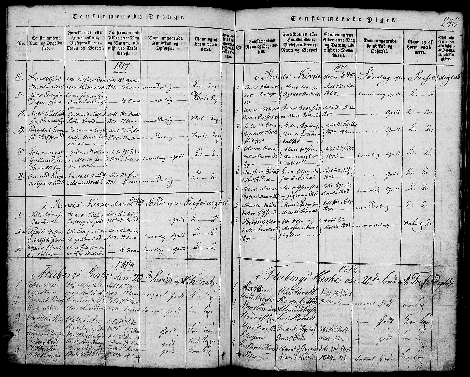 Land prestekontor, SAH/PREST-120/H/Ha/Hab/L0001: Parish register (copy) no. 1, 1814-1833, p. 246