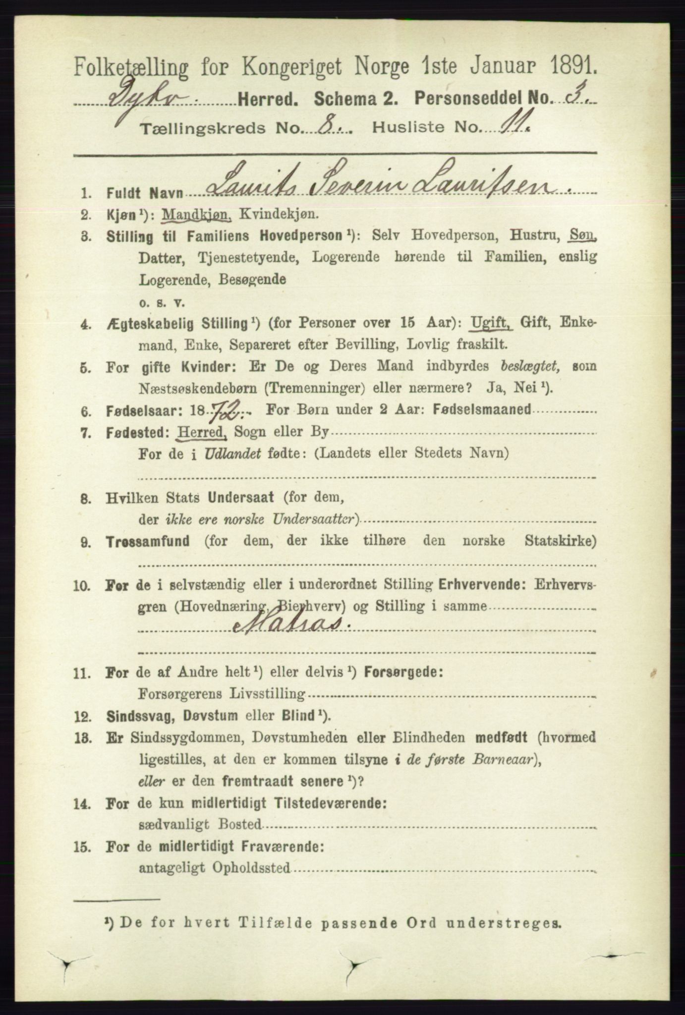 RA, 1891 census for 0915 Dypvåg, 1891, p. 2783