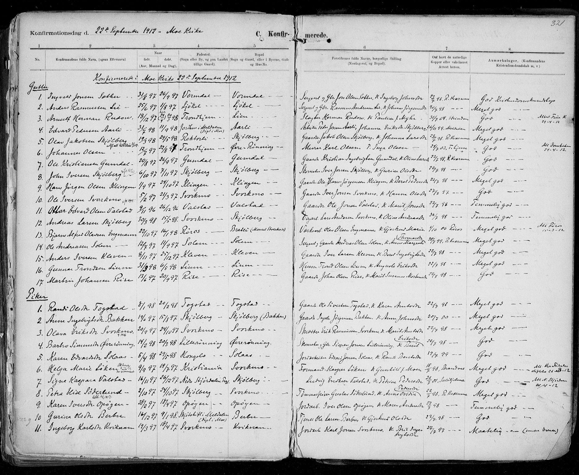 Ministerialprotokoller, klokkerbøker og fødselsregistre - Sør-Trøndelag, SAT/A-1456/668/L0811: Parish register (official) no. 668A11, 1894-1913, p. 321