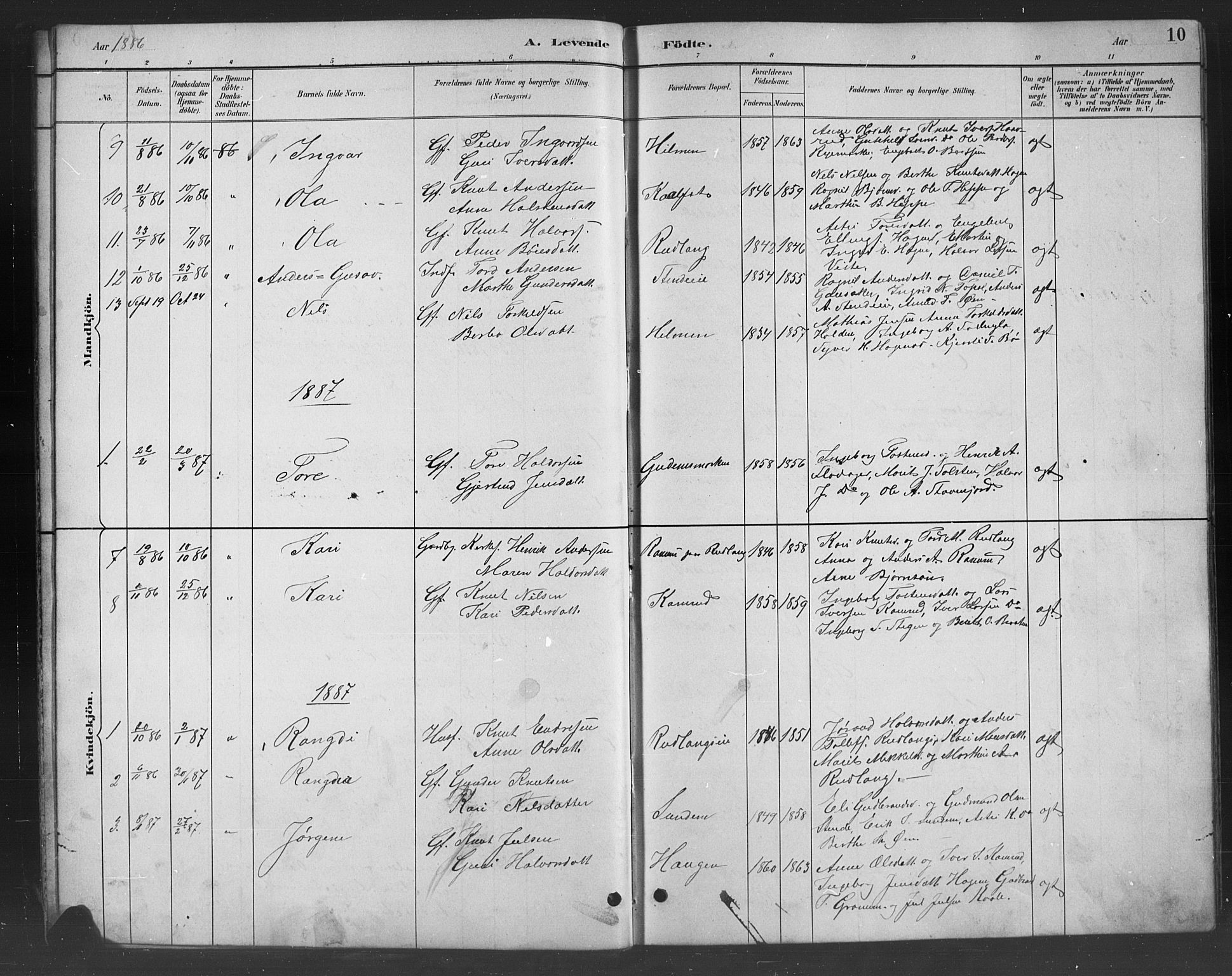 Nord-Aurdal prestekontor, SAH/PREST-132/H/Ha/Hab/L0008: Parish register (copy) no. 8, 1883-1916, p. 10