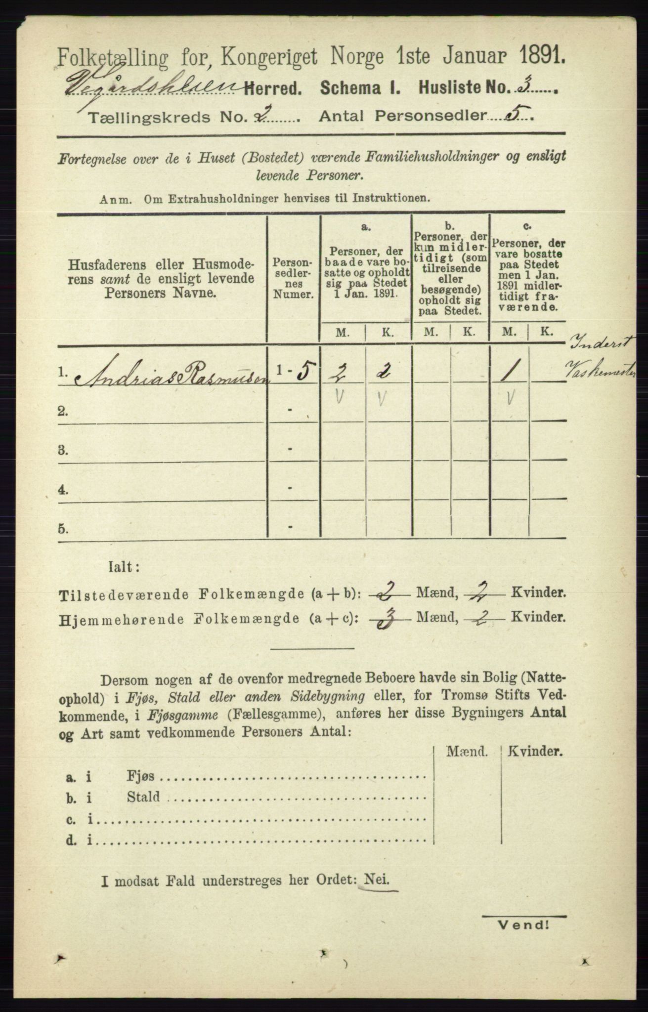 RA, 1891 census for 0912 Vegårshei, 1891, p. 325