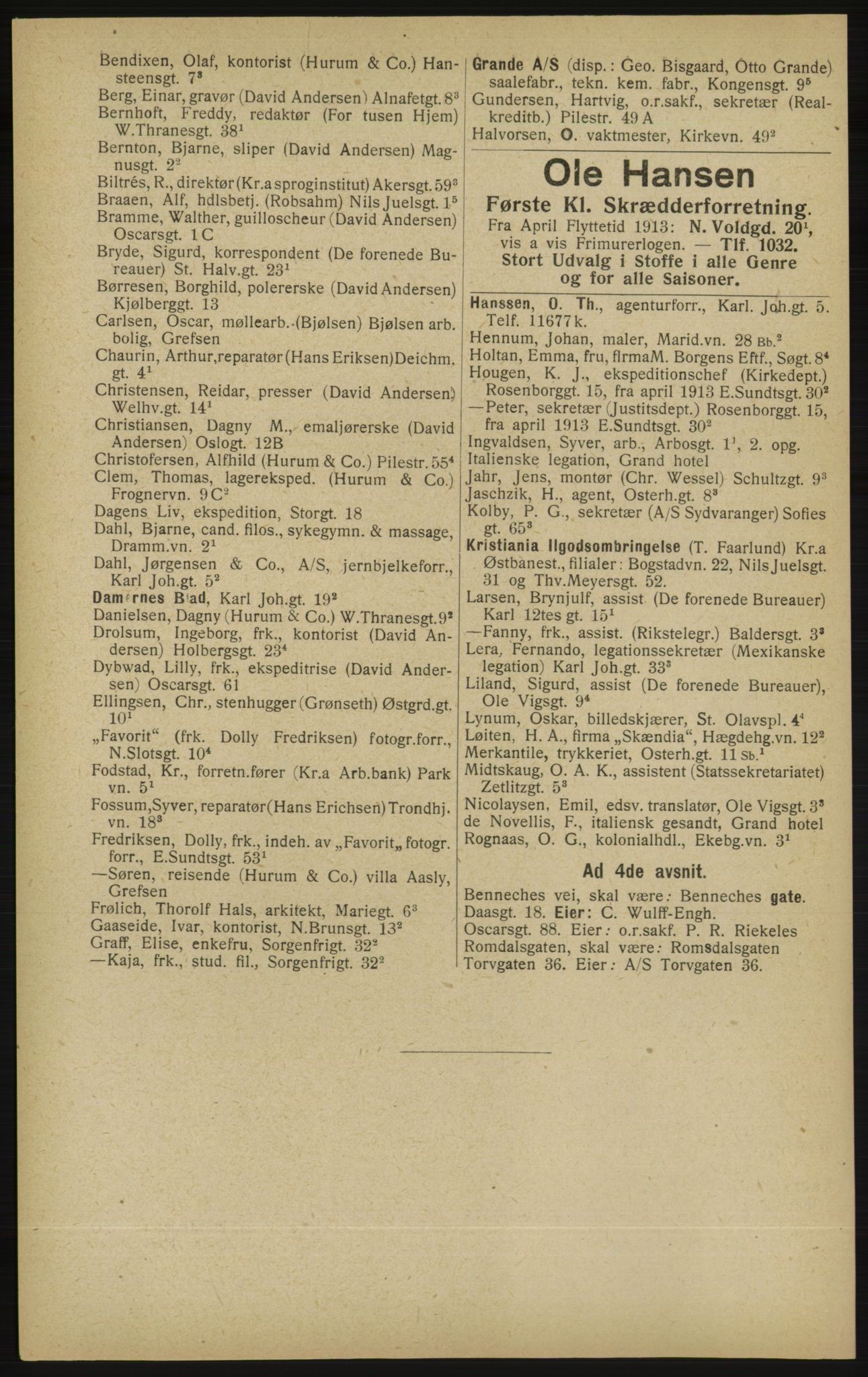 Kristiania/Oslo adressebok, PUBL/-, 1913, p. 30