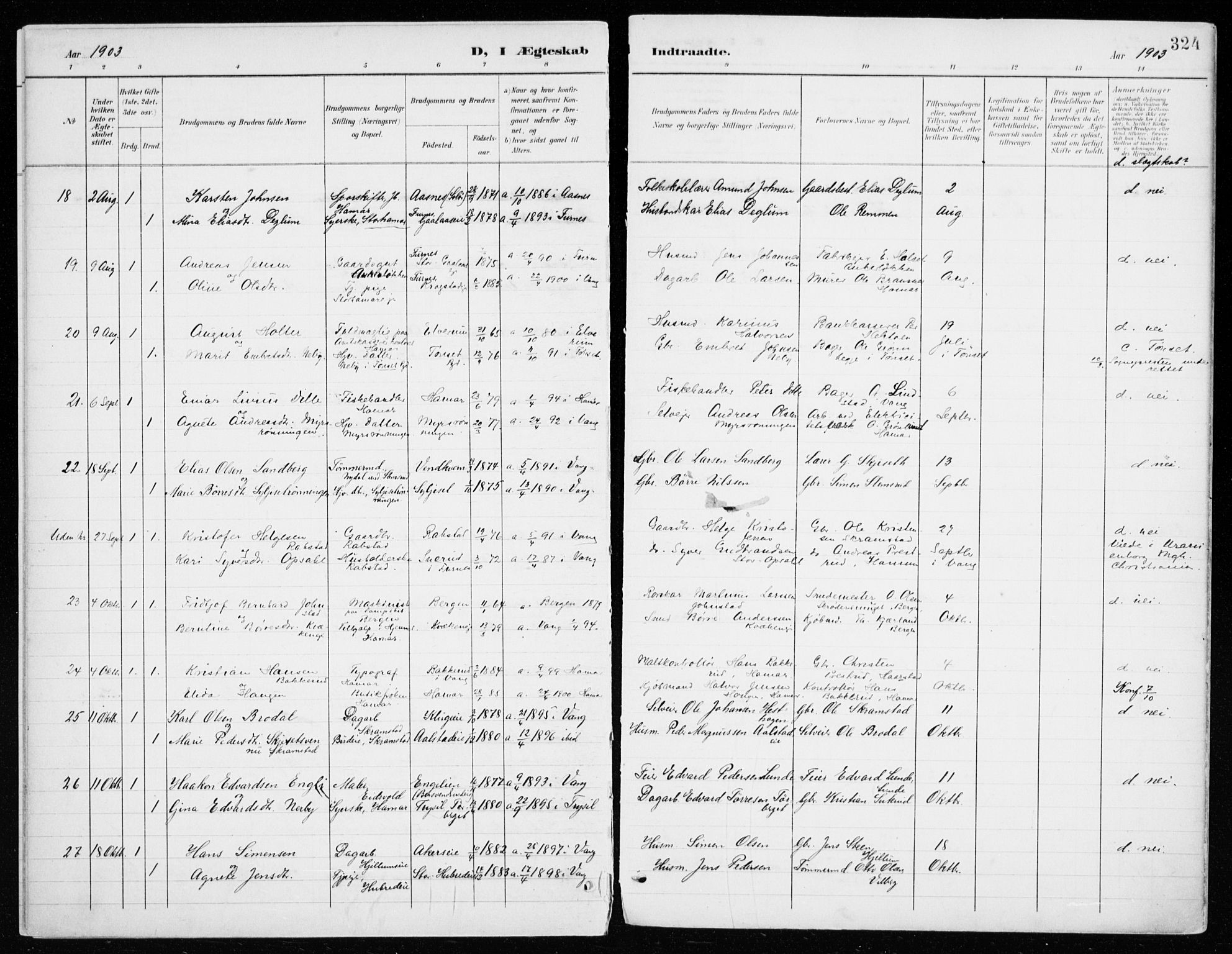 Vang prestekontor, Hedmark, SAH/PREST-008/H/Ha/Haa/L0021: Parish register (official) no. 21, 1902-1917, p. 324