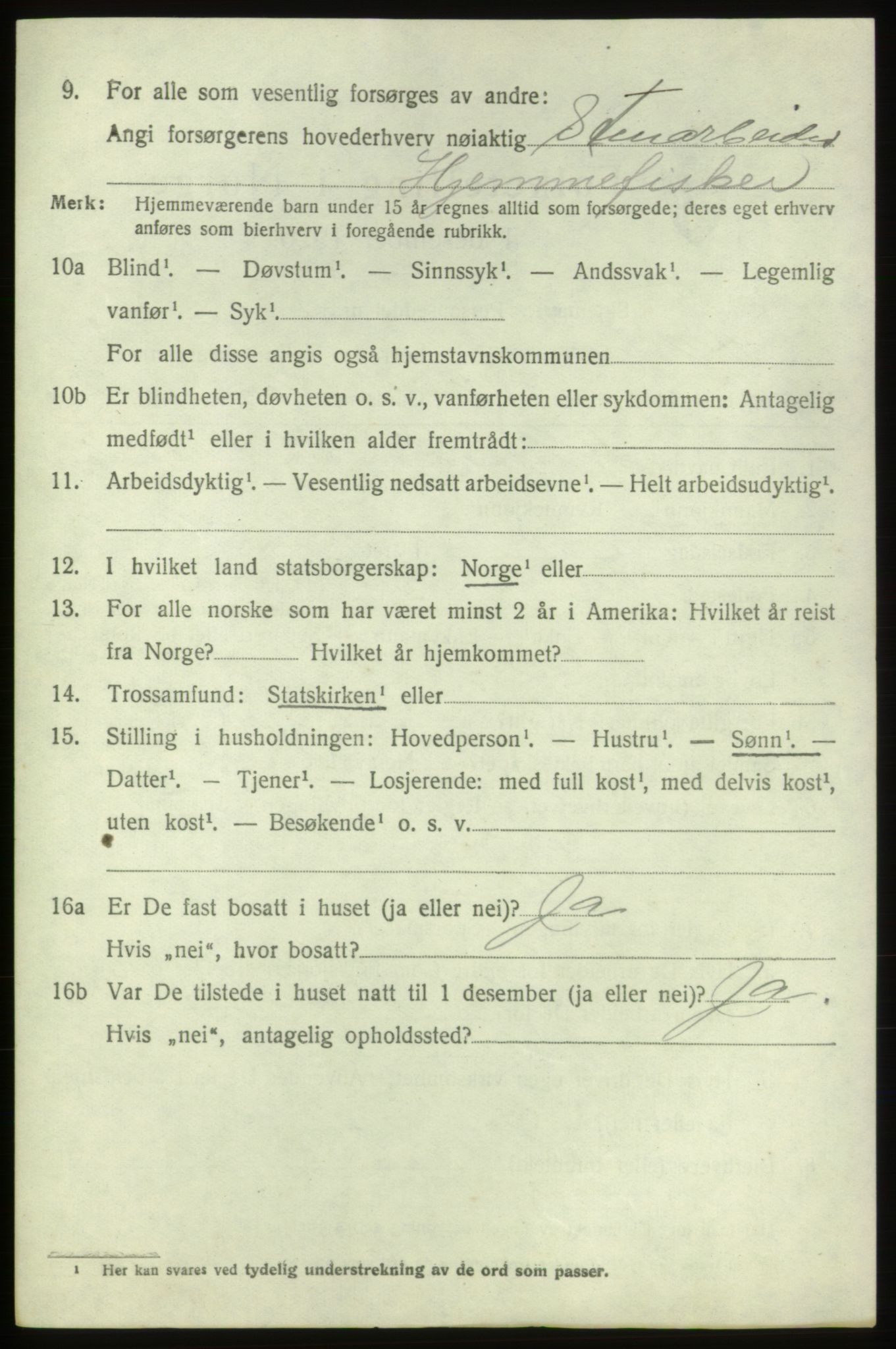 SAB, 1920 census for Tysnes, 1920, p. 7393