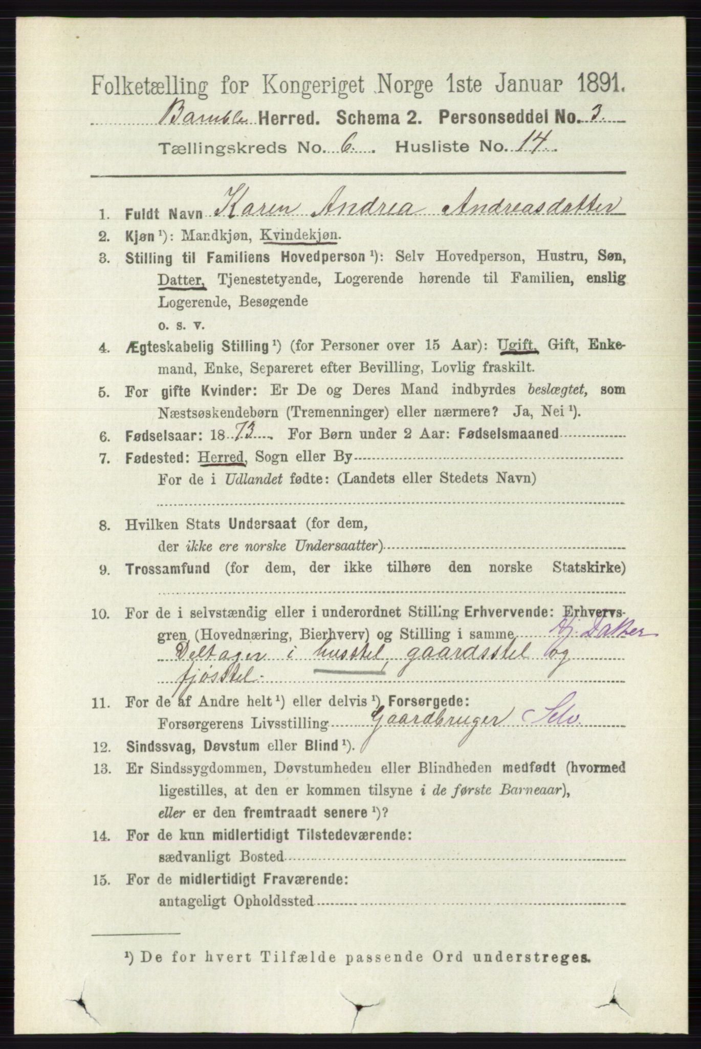 RA, 1891 census for 0814 Bamble, 1891, p. 2779