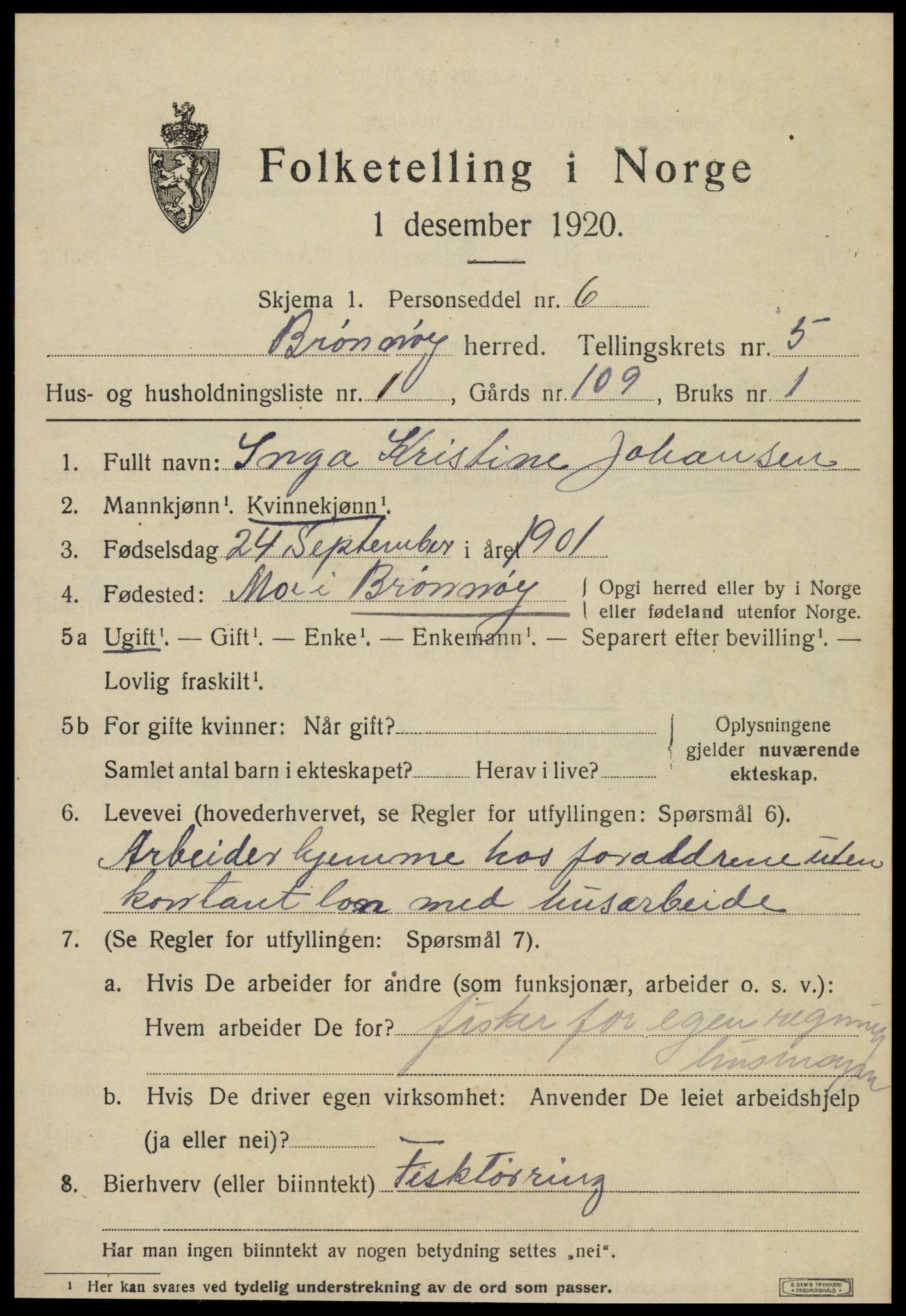 SAT, 1920 census for Brønnøy, 1920, p. 3762