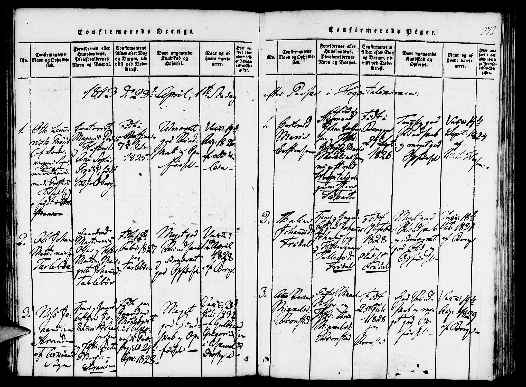 St. Jørgens hospital og Årstad sokneprestembete, SAB/A-99934: Parish register (official) no. A 3, 1815-1843, p. 273