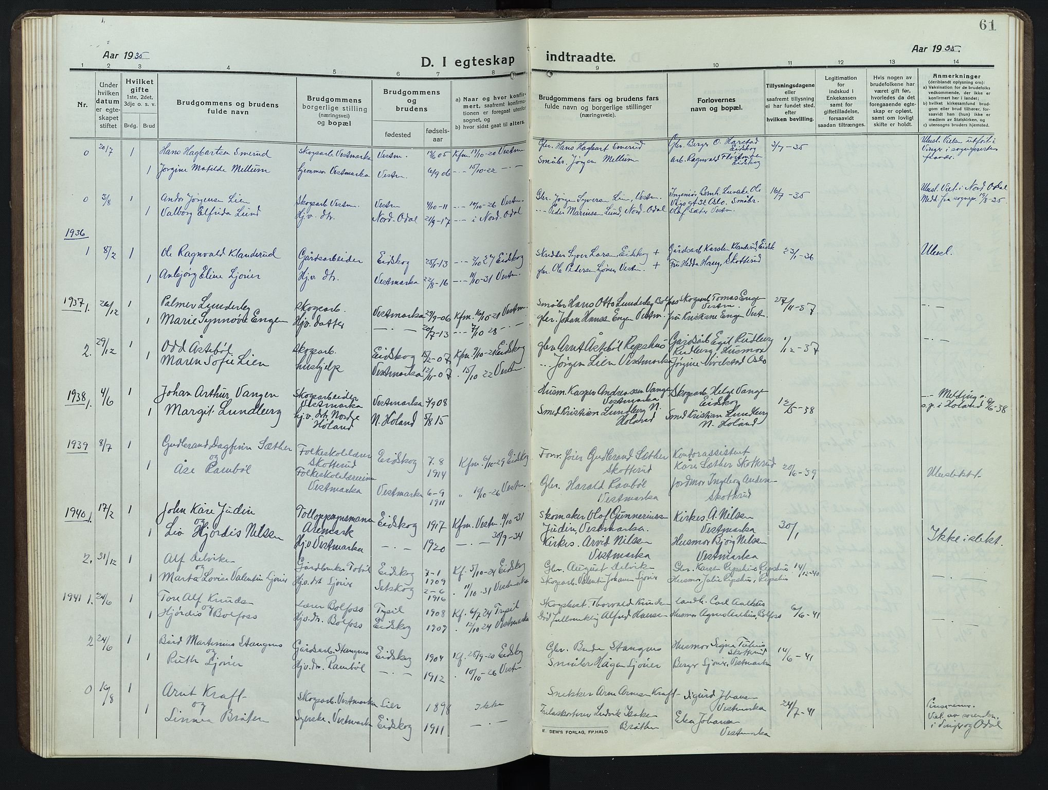Eidskog prestekontor, SAH/PREST-026/H/Ha/Hab/L0006: Parish register (copy) no. 6, 1917-1952, p. 61