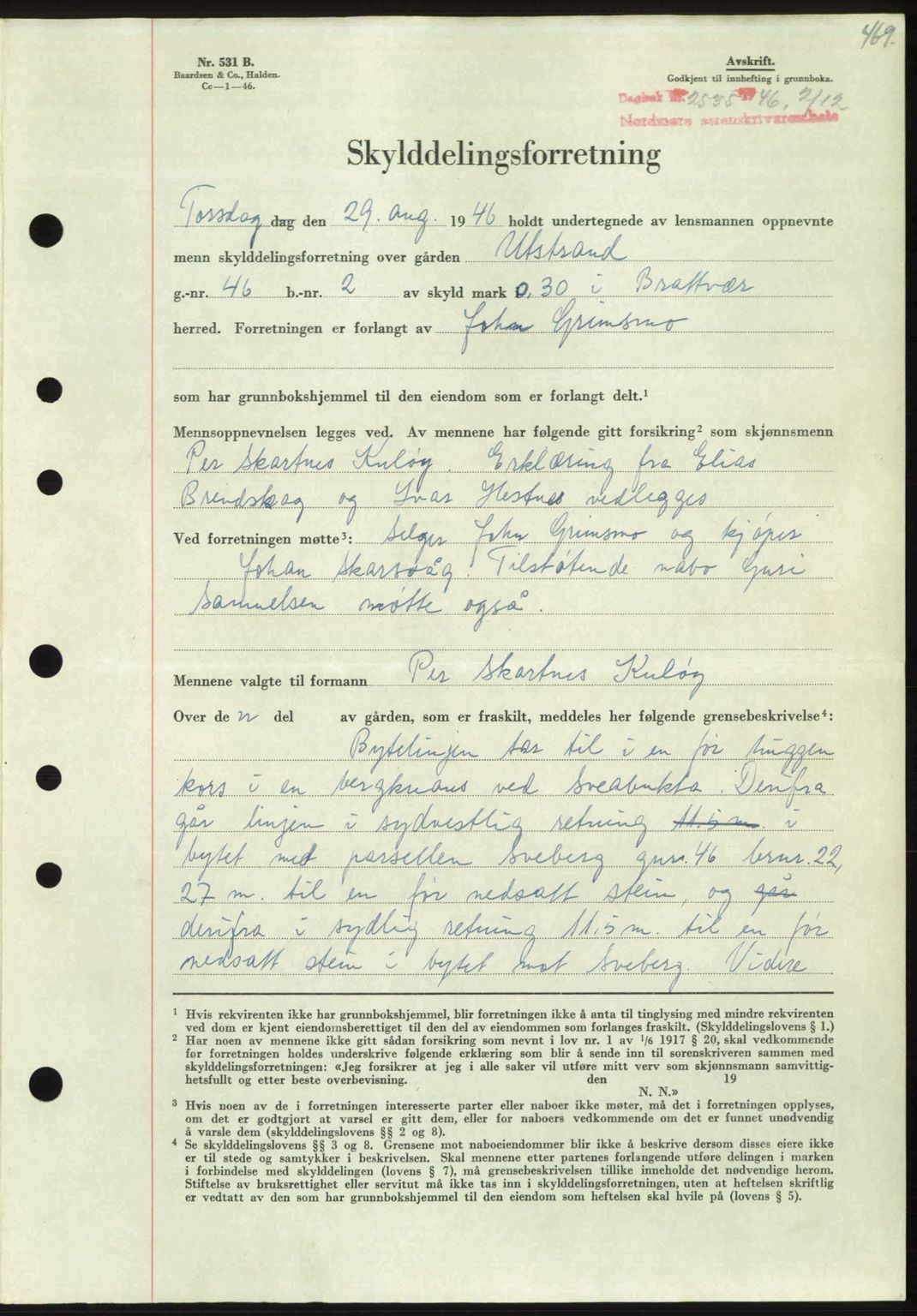 Nordmøre sorenskriveri, AV/SAT-A-4132/1/2/2Ca: Mortgage book no. A103, 1946-1947, Diary no: : 2535/1946