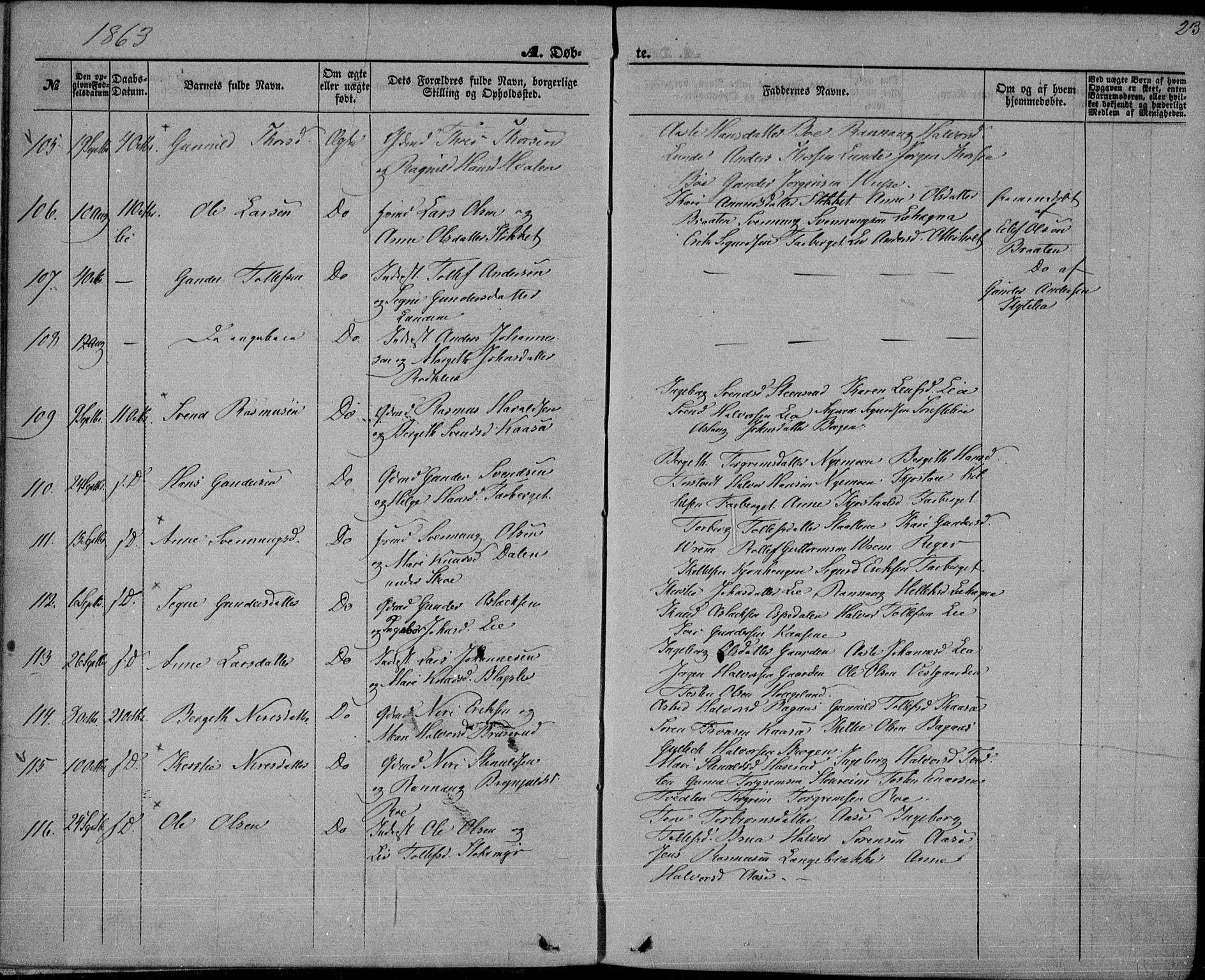 Bø kirkebøker, SAKO/A-257/F/Fa/L0009: Parish register (official) no. 9, 1862-1879, p. 23