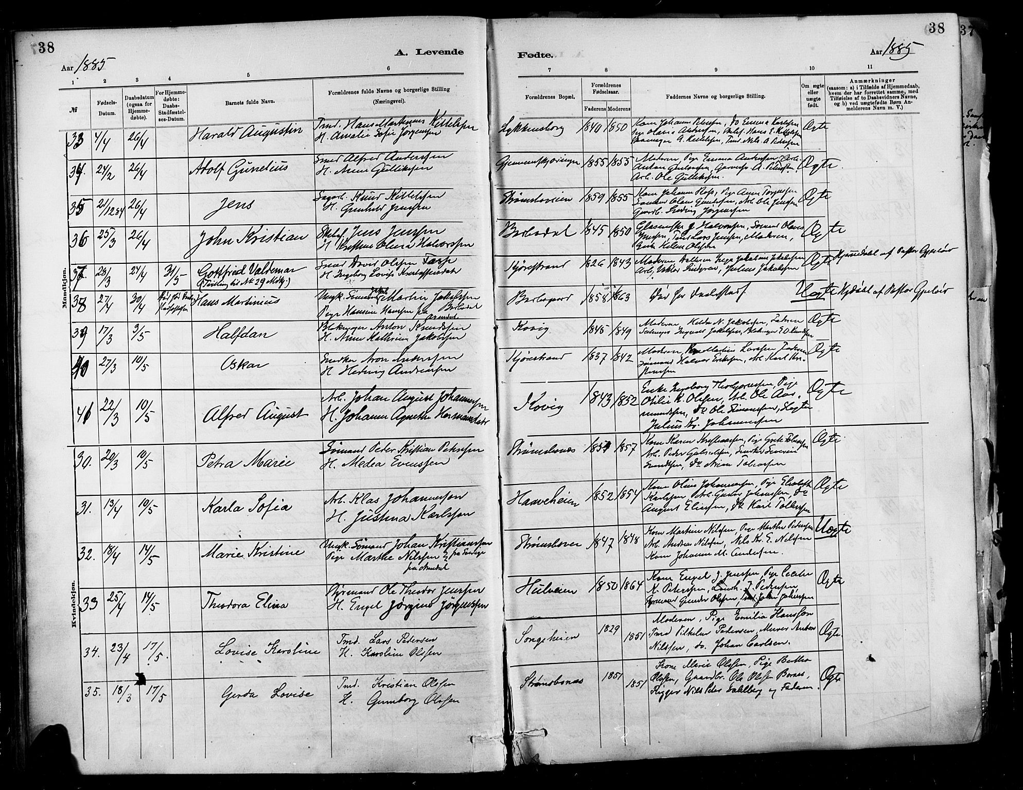 Barbu sokneprestkontor, SAK/1111-0003/F/Fa/L0002: Parish register (official) no. A 2, 1883-1898, p. 38