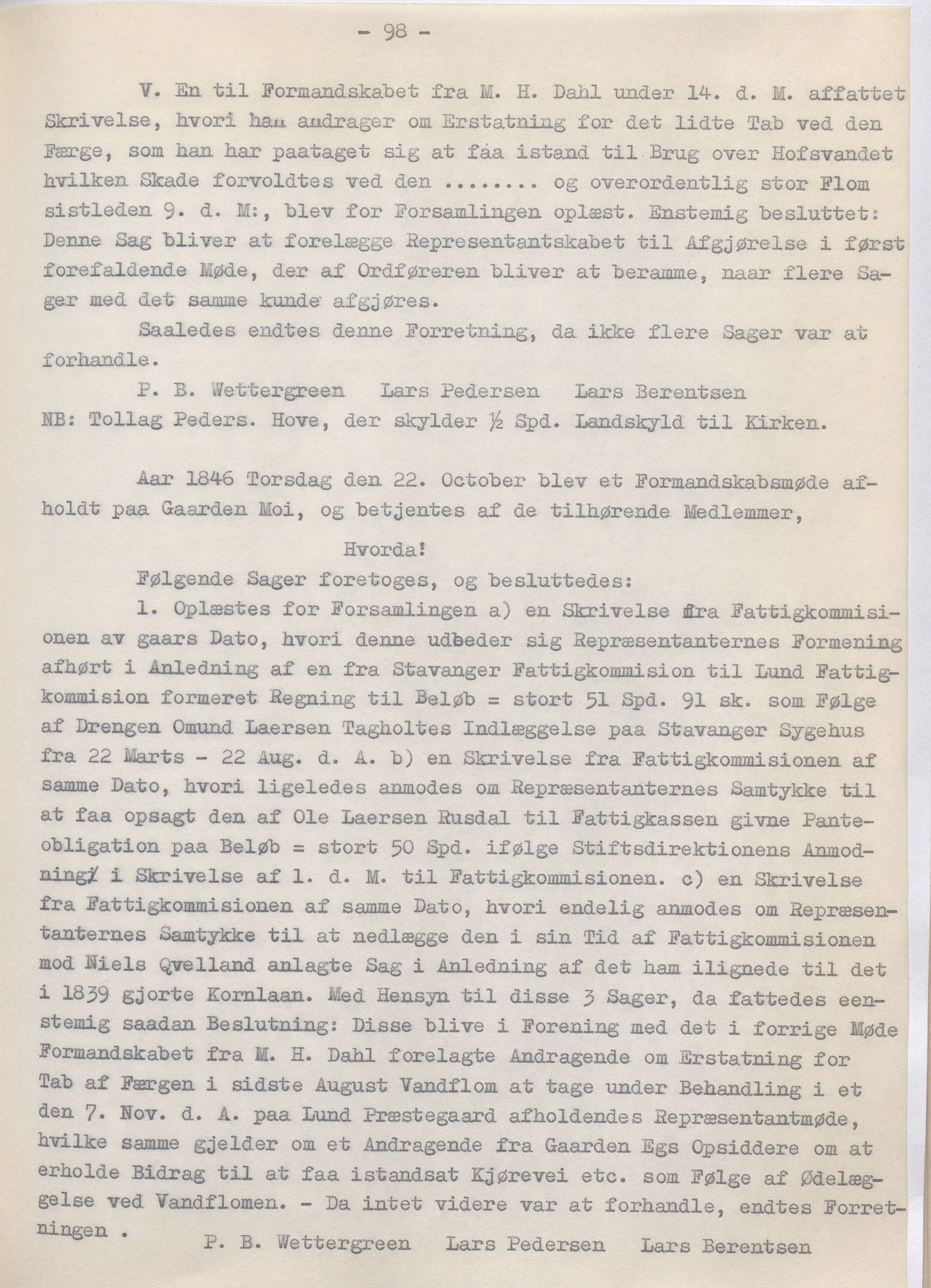 Lund kommune - Formannskapet/Formannskapskontoret, IKAR/K-101761/A/Aa/Aaa/L0002: Forhandlingsprotokoll, 1837-1865, p. 98