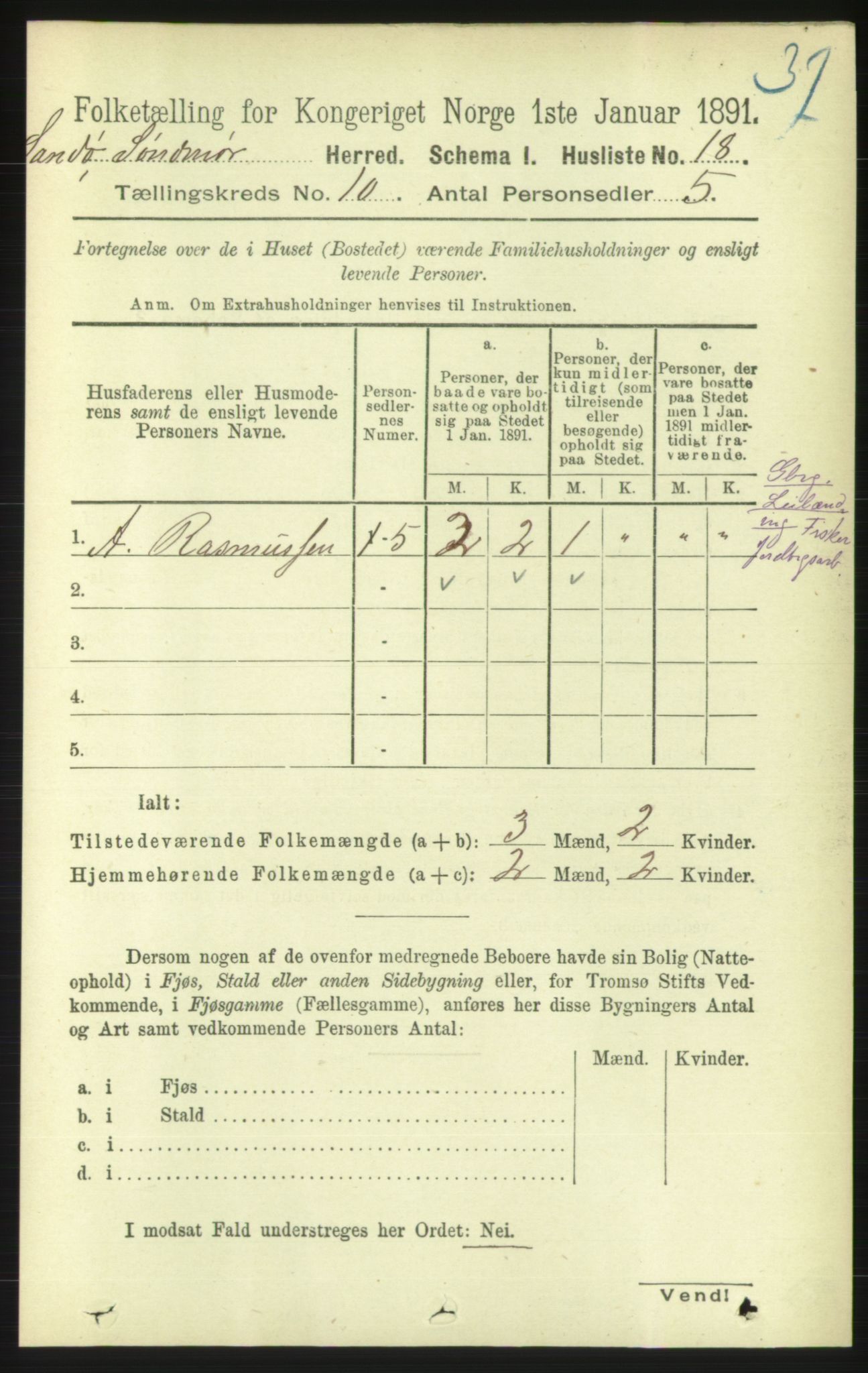 RA, 1891 census for 1514 Sande, 1891, p. 1765