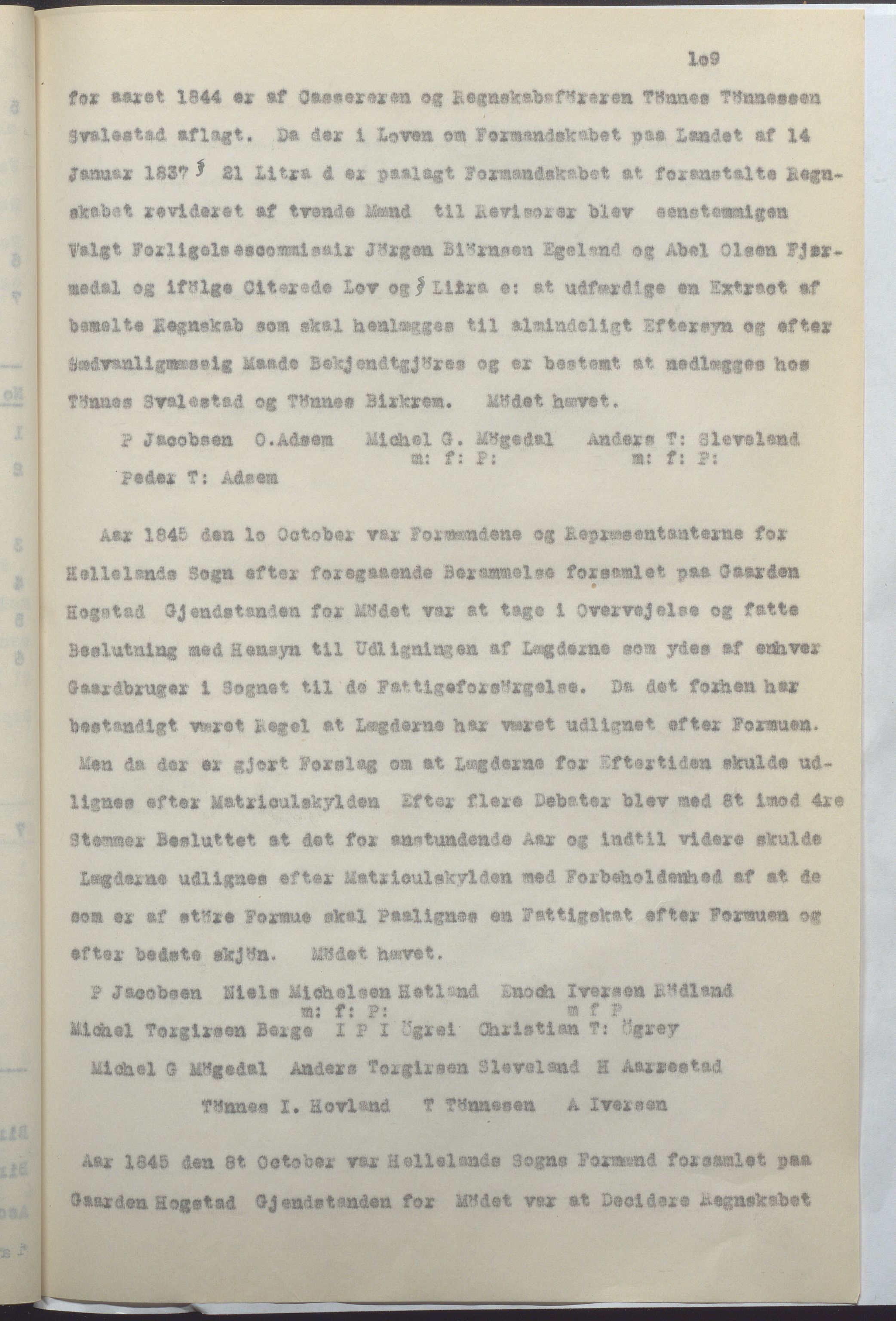 Helleland kommune - Formannskapet, IKAR/K-100479/A/Ab/L0001: Avskrift av møtebok, 1837-1866, p. 109