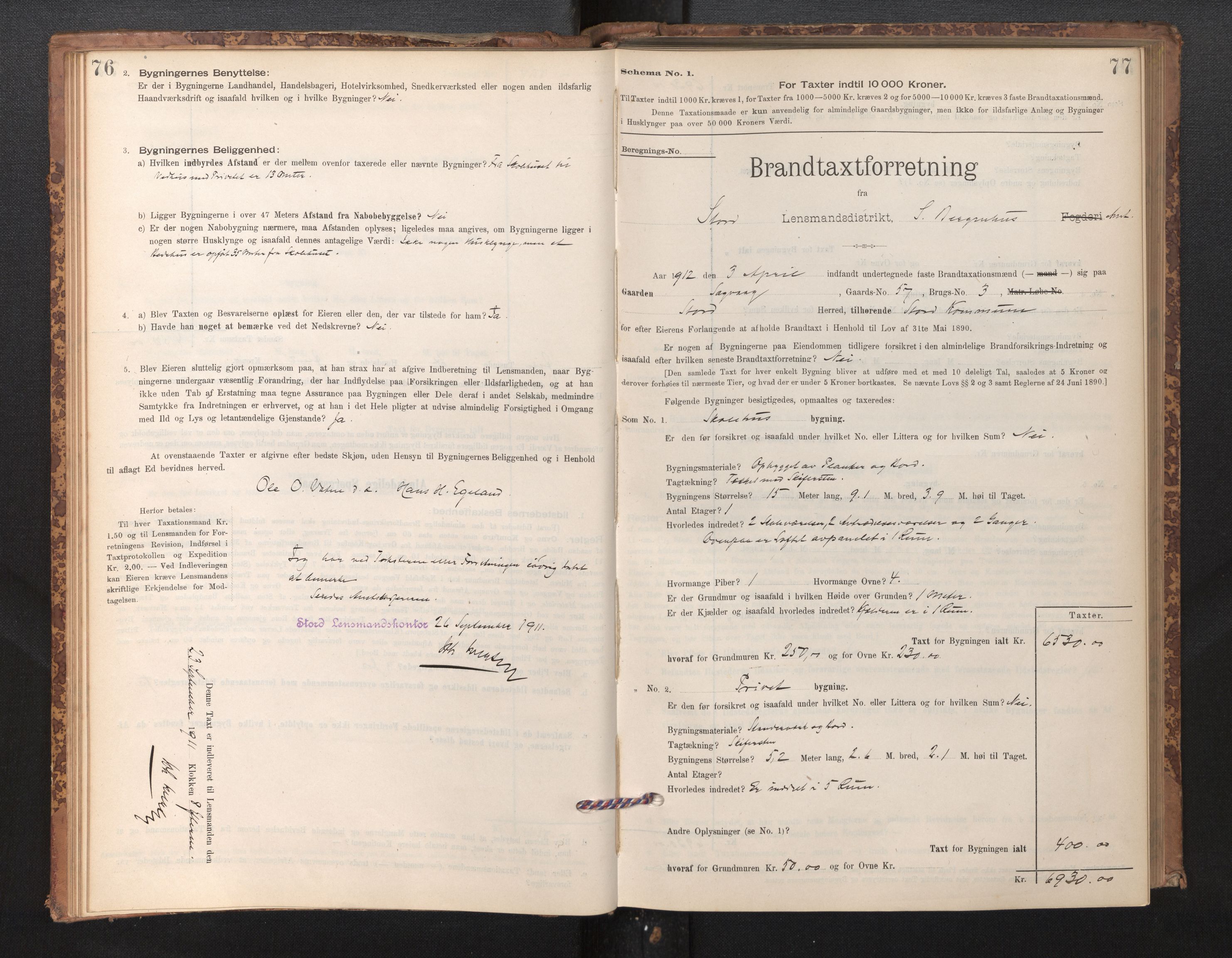 Lensmannen i Stord, SAB/A-35001/0012/L0002: Branntakstprotokoll, skjematakst, 1897-1922, p. 76-77