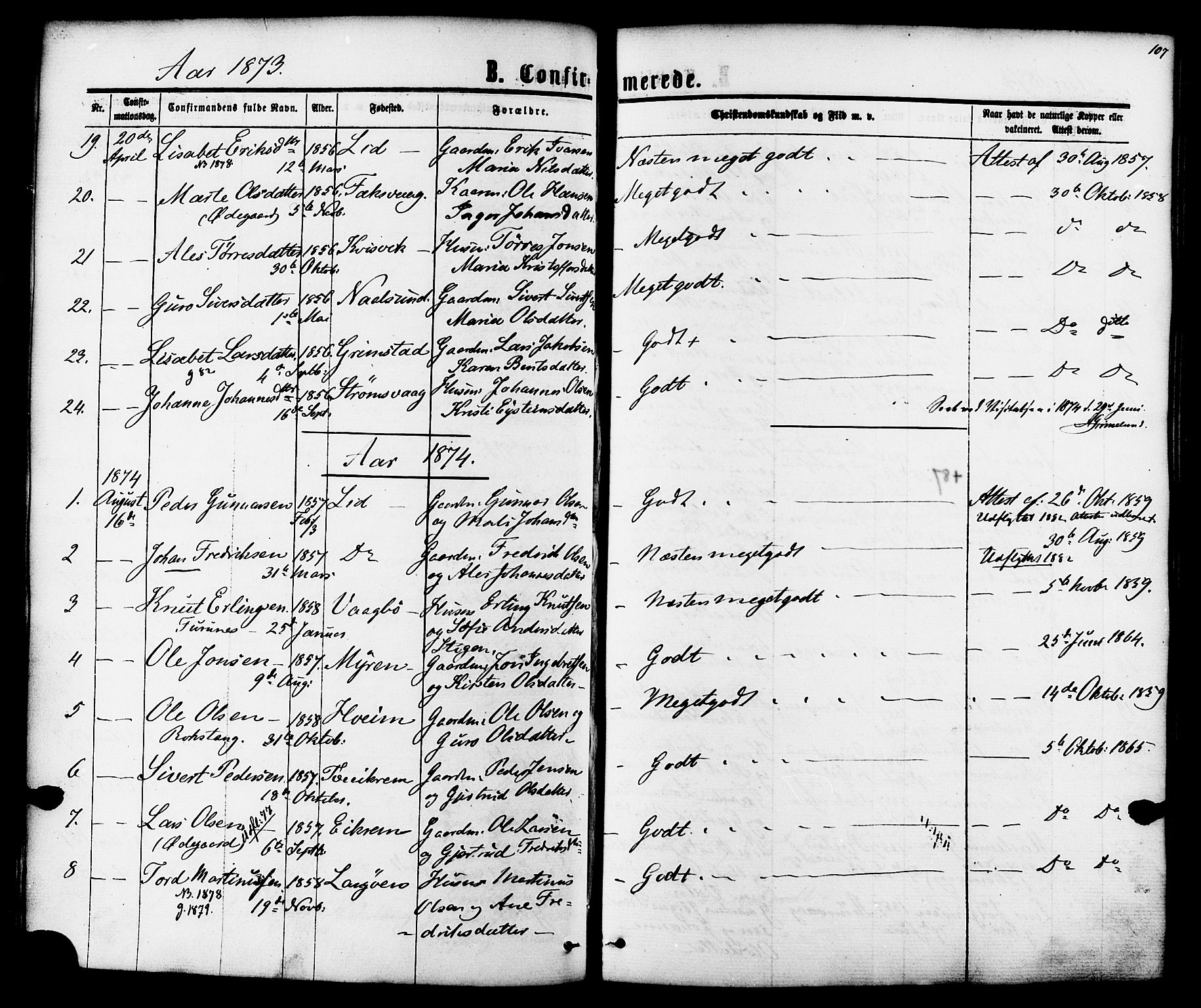 Ministerialprotokoller, klokkerbøker og fødselsregistre - Møre og Romsdal, AV/SAT-A-1454/587/L0999: Parish register (official) no. 587A01, 1864-1886, p. 107