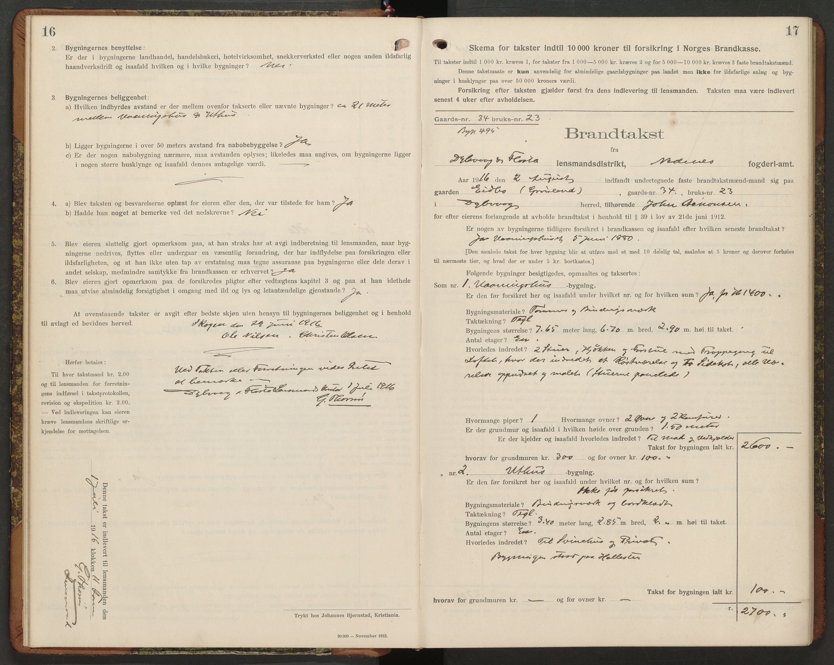 Norges Brannkasse Dypvåg og Flosta, AV/SAK-2241-0008/F/Fa/L0007: Branntakstprotokoll nr. 7 med gårdsnavnregister, 1916-1927