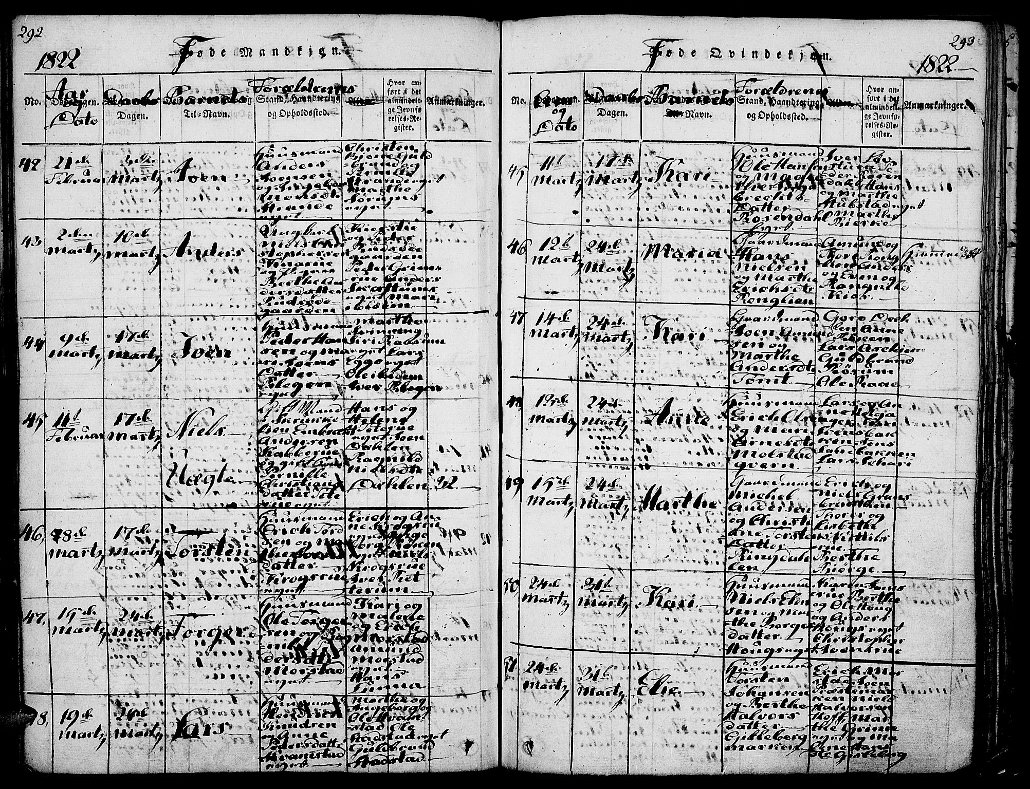 Gran prestekontor, AV/SAH-PREST-112/H/Ha/Haa/L0009: Parish register (official) no. 9, 1815-1824, p. 292-293