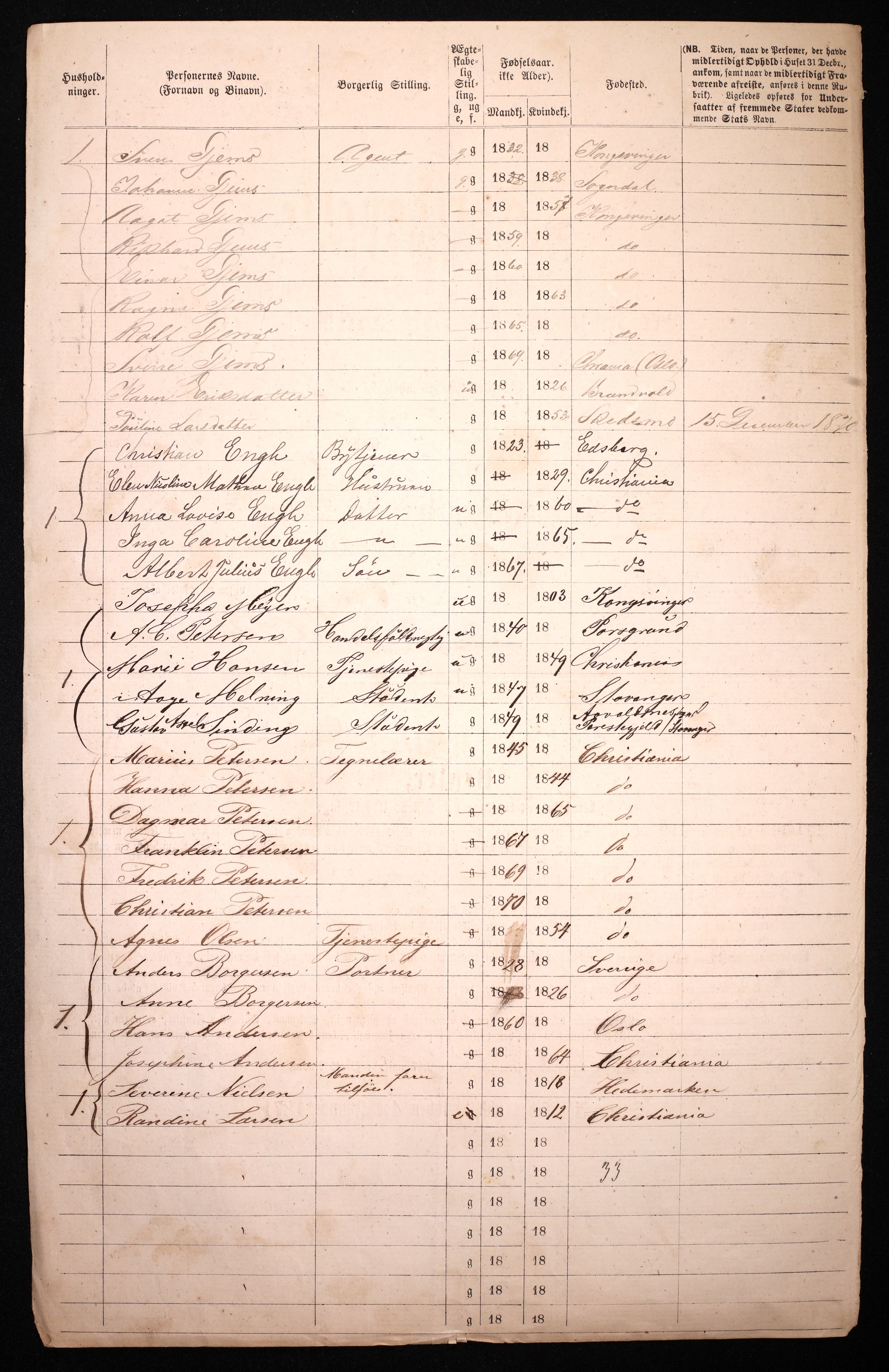 RA, 1870 census for 0301 Kristiania, 1870, p. 605