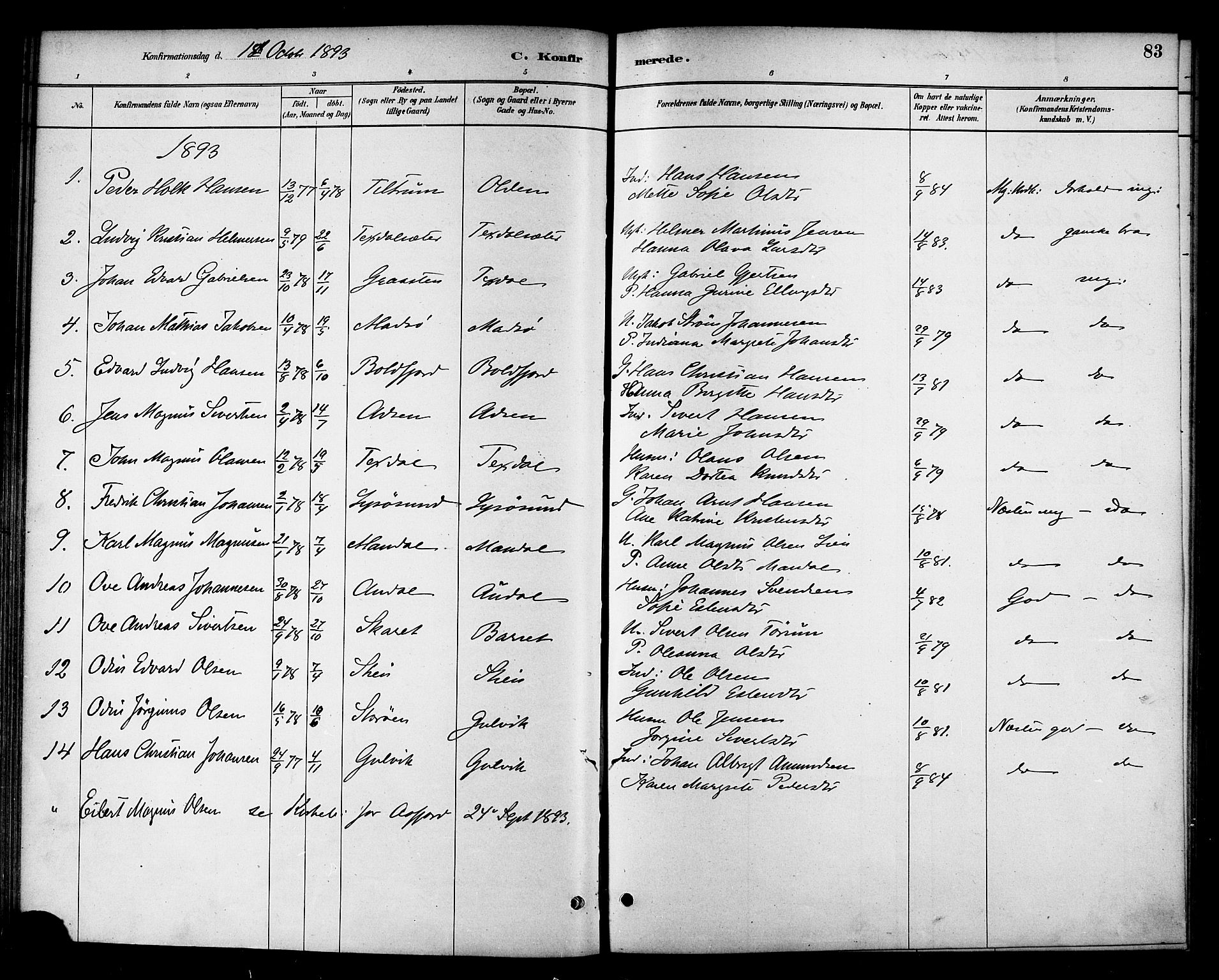 Ministerialprotokoller, klokkerbøker og fødselsregistre - Sør-Trøndelag, SAT/A-1456/654/L0663: Parish register (official) no. 654A01, 1880-1894, p. 83