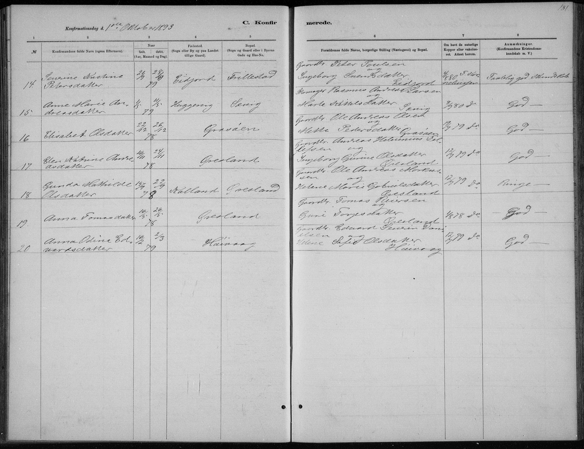 Høvåg sokneprestkontor, SAK/1111-0025/F/Fb/L0004: Parish register (copy) no. B 4, 1883-1898, p. 181