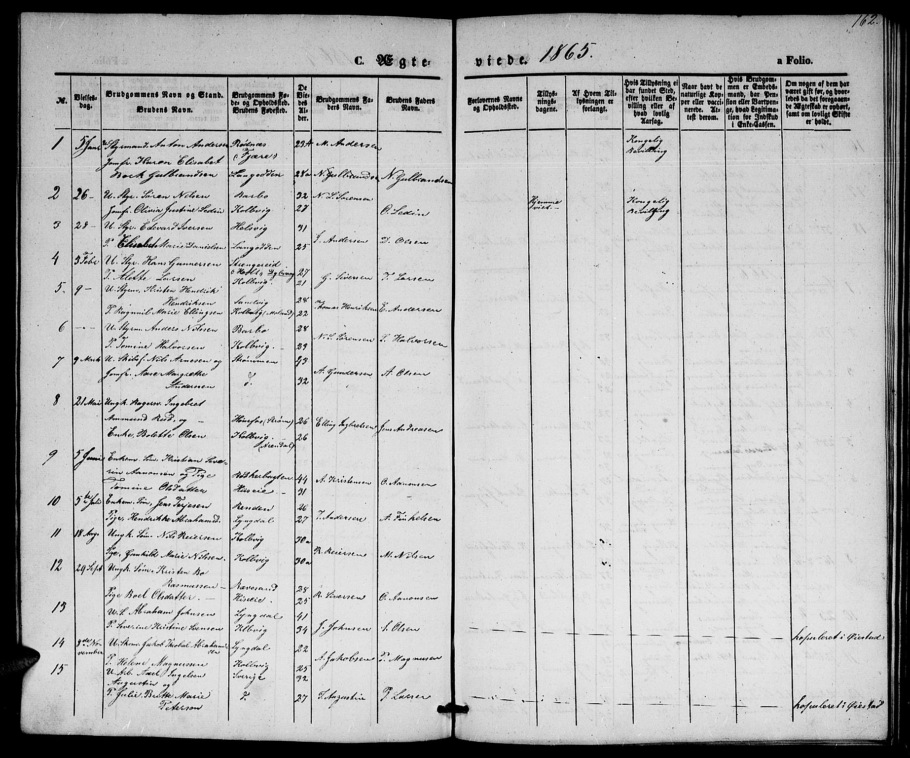Hisøy sokneprestkontor, SAK/1111-0020/F/Fb/L0001: Parish register (copy) no. B 1, 1849-1872, p. 162
