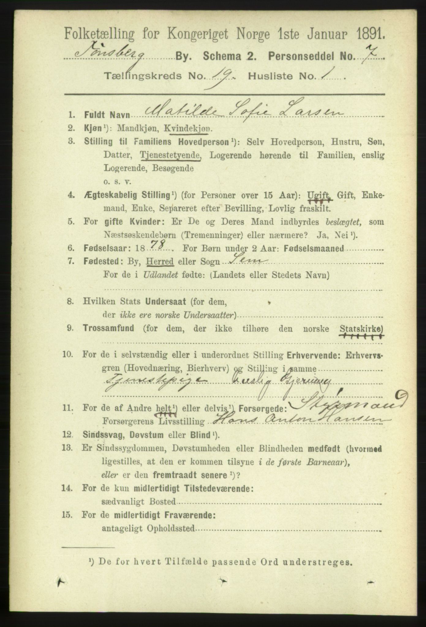 RA, 1891 census for 0705 Tønsberg, 1891, p. 5223