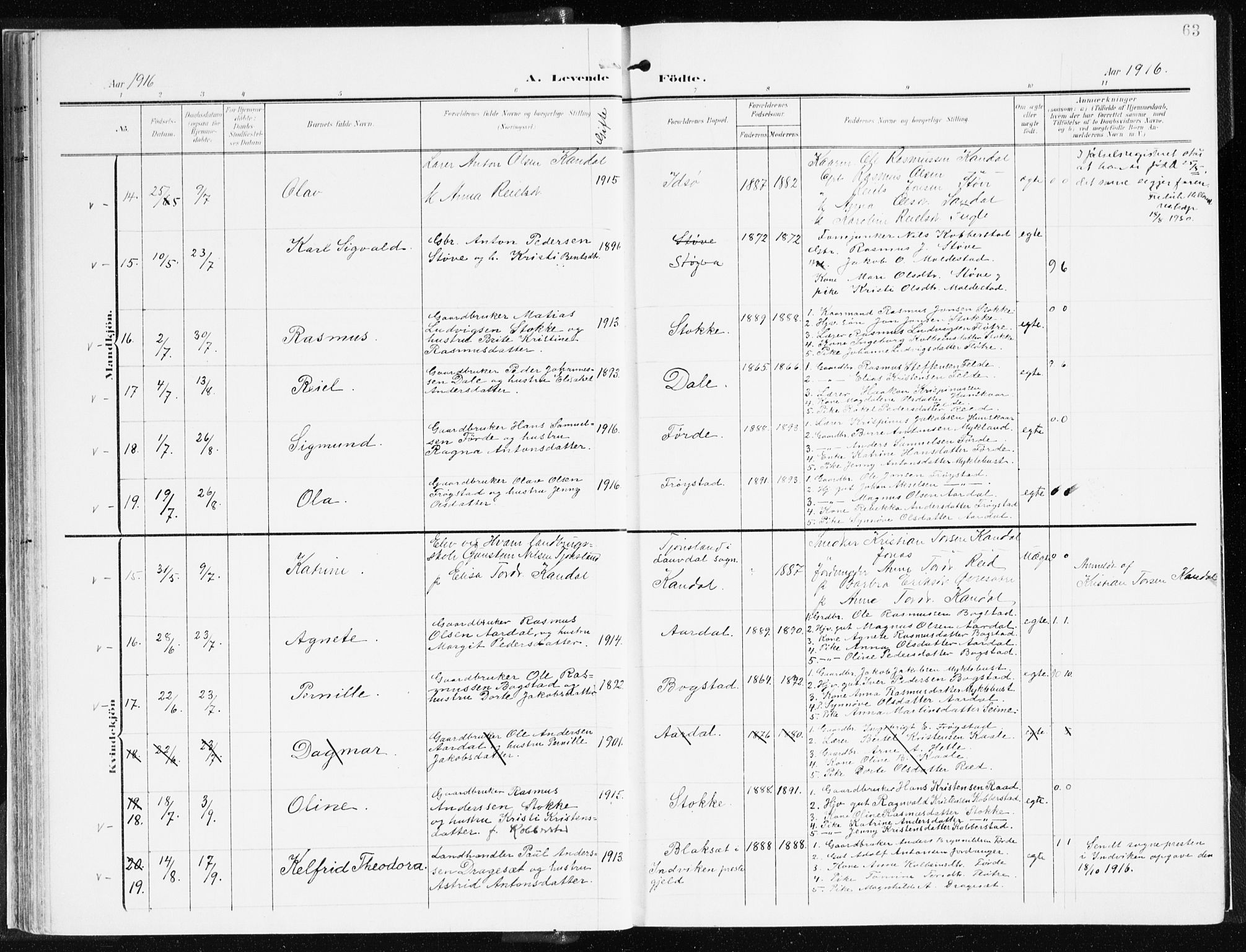 Gloppen sokneprestembete, AV/SAB-A-80101/H/Haa/Haac/L0003: Parish register (official) no. C 3, 1904-1921, p. 63