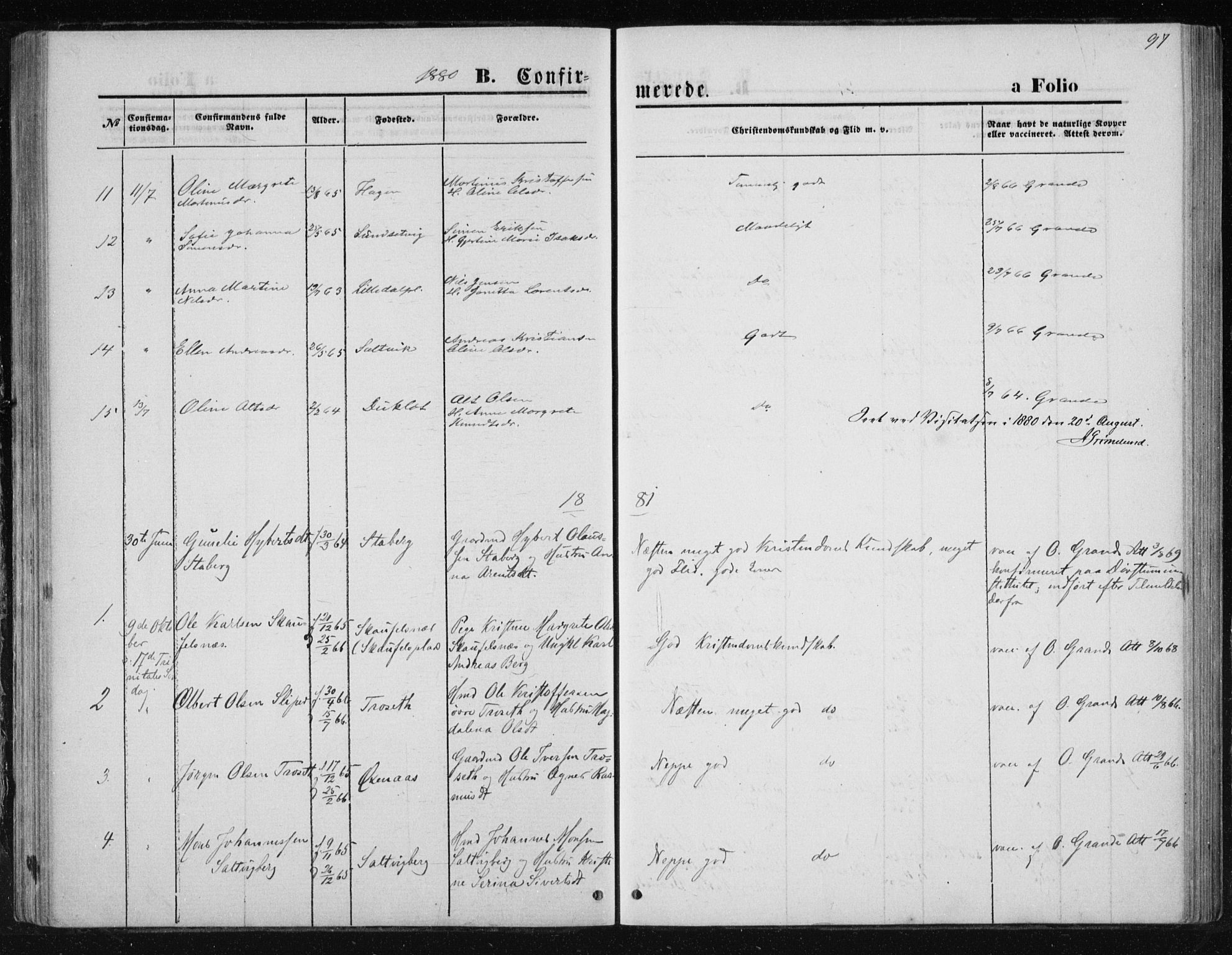 Ministerialprotokoller, klokkerbøker og fødselsregistre - Nord-Trøndelag, SAT/A-1458/733/L0324: Parish register (official) no. 733A03, 1870-1883, p. 97