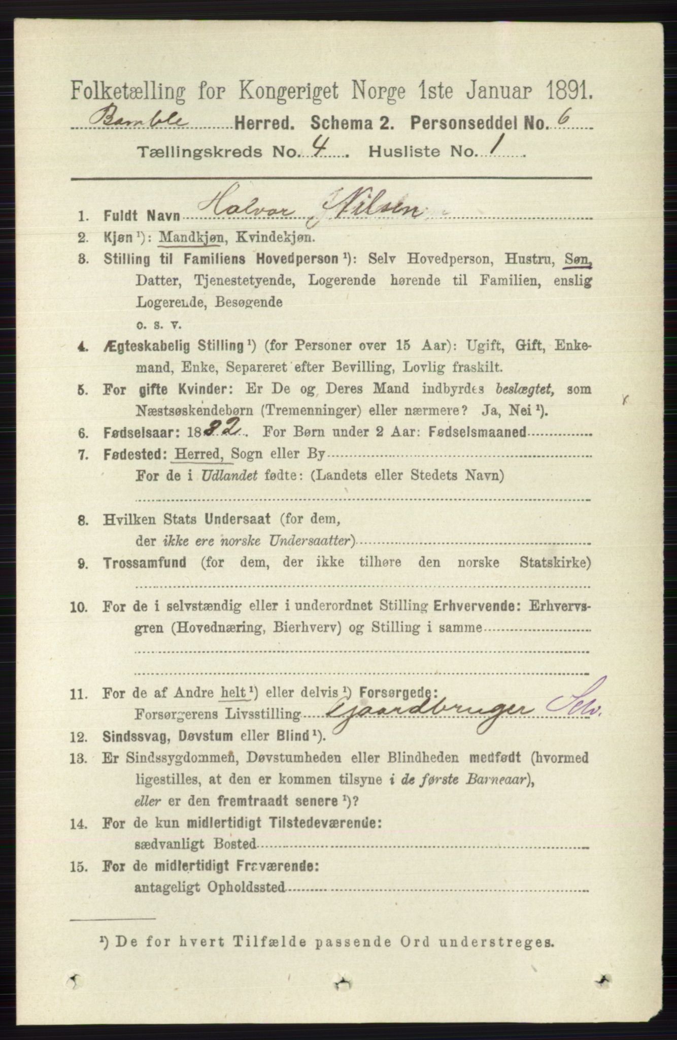 RA, 1891 census for 0814 Bamble, 1891, p. 1821