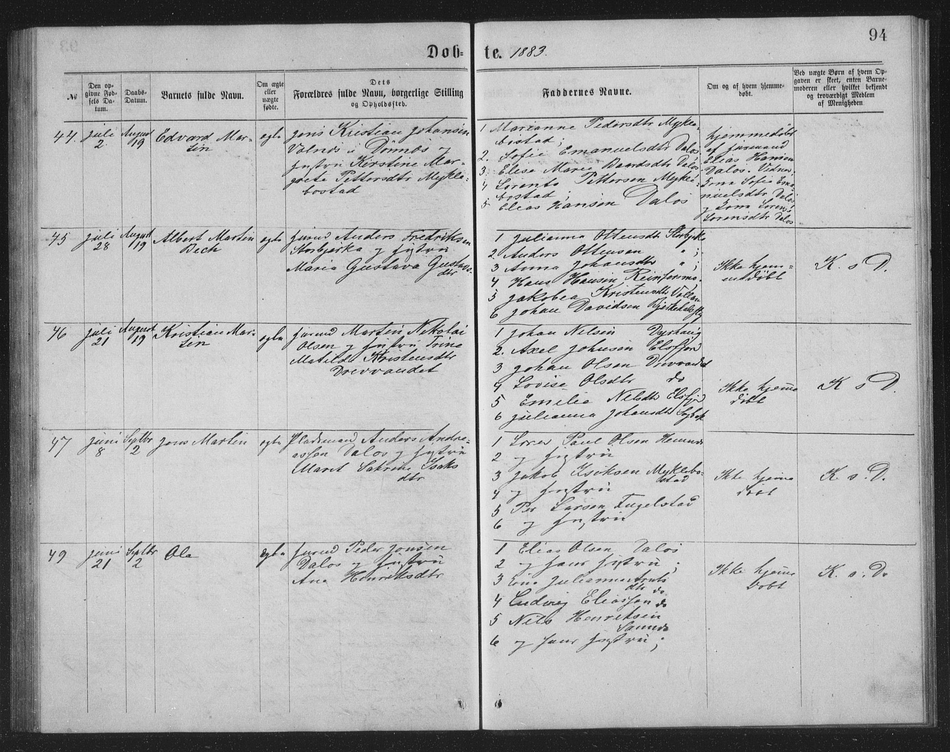 Ministerialprotokoller, klokkerbøker og fødselsregistre - Nordland, AV/SAT-A-1459/825/L0369: Parish register (copy) no. 825C06, 1873-1885, p. 94