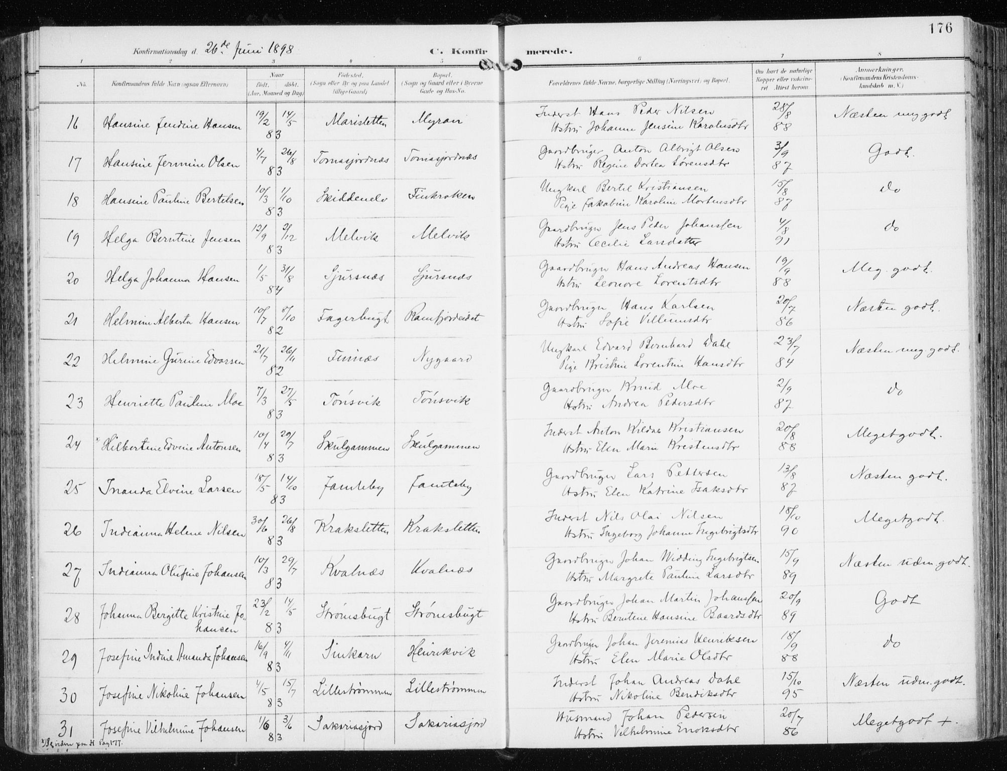 Tromsøysund sokneprestkontor, AV/SATØ-S-1304/G/Ga/L0006kirke: Parish register (official) no. 6, 1897-1906, p. 176