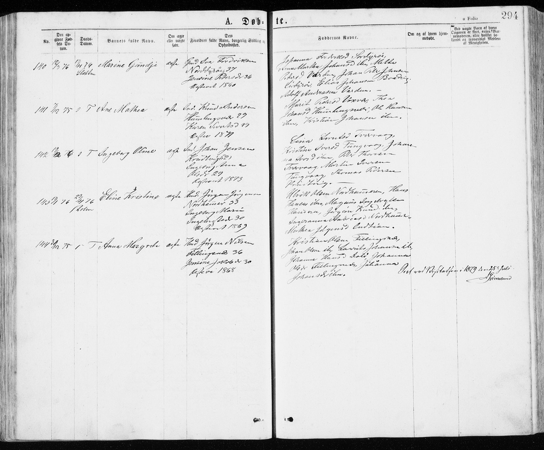 Ministerialprotokoller, klokkerbøker og fødselsregistre - Sør-Trøndelag, SAT/A-1456/640/L0576: Parish register (official) no. 640A01, 1846-1876, p. 294