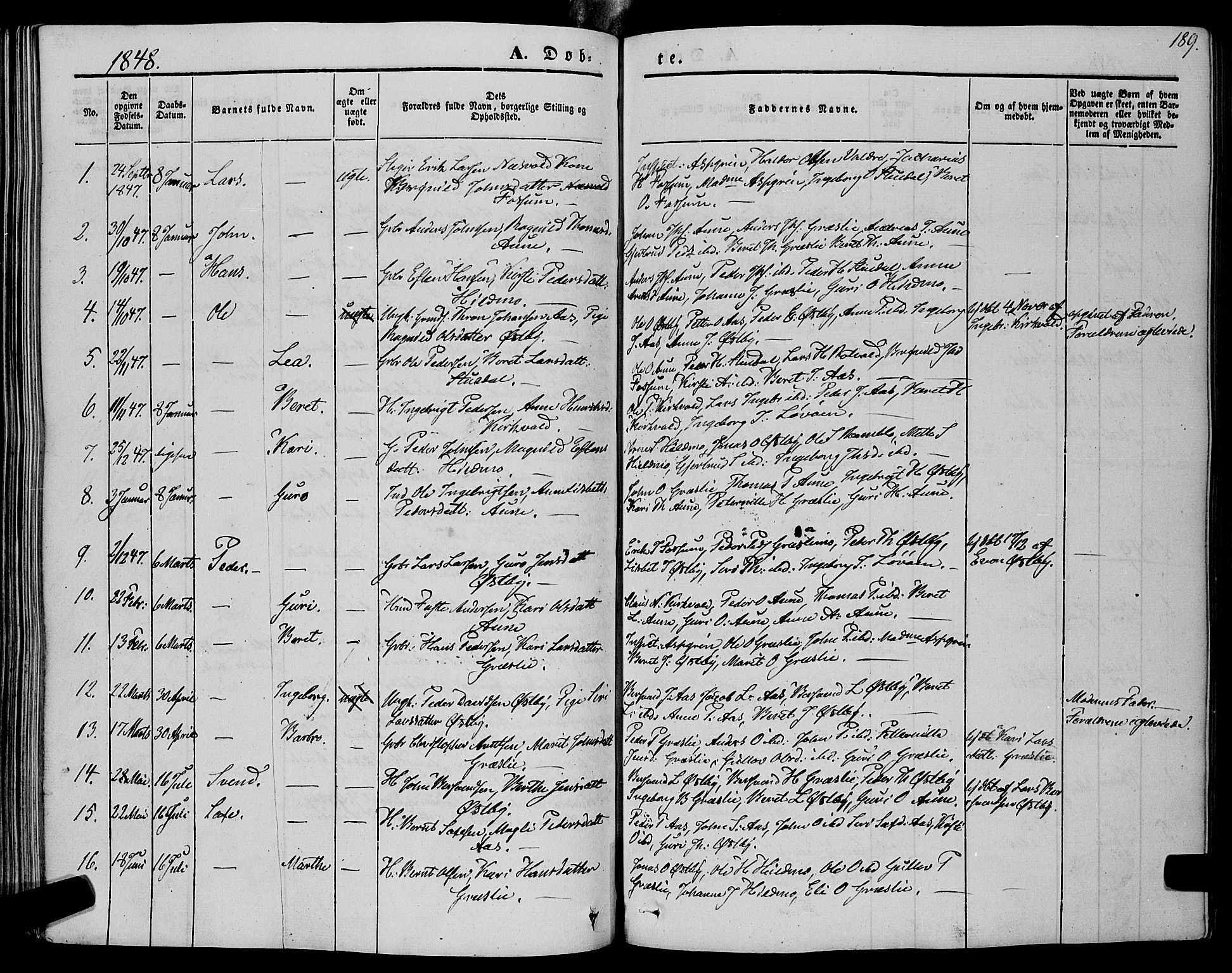 Ministerialprotokoller, klokkerbøker og fødselsregistre - Sør-Trøndelag, SAT/A-1456/695/L1146: Parish register (official) no. 695A06 /2, 1843-1859, p. 189
