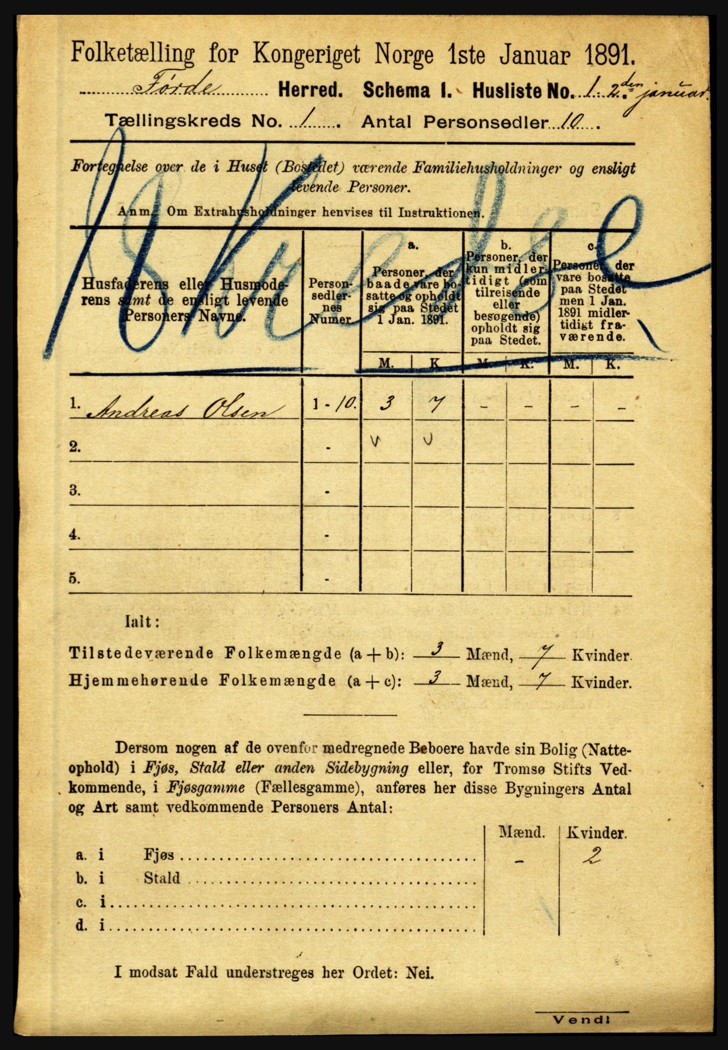 RA, 1891 census for 1432 Førde, 1891, p. 44