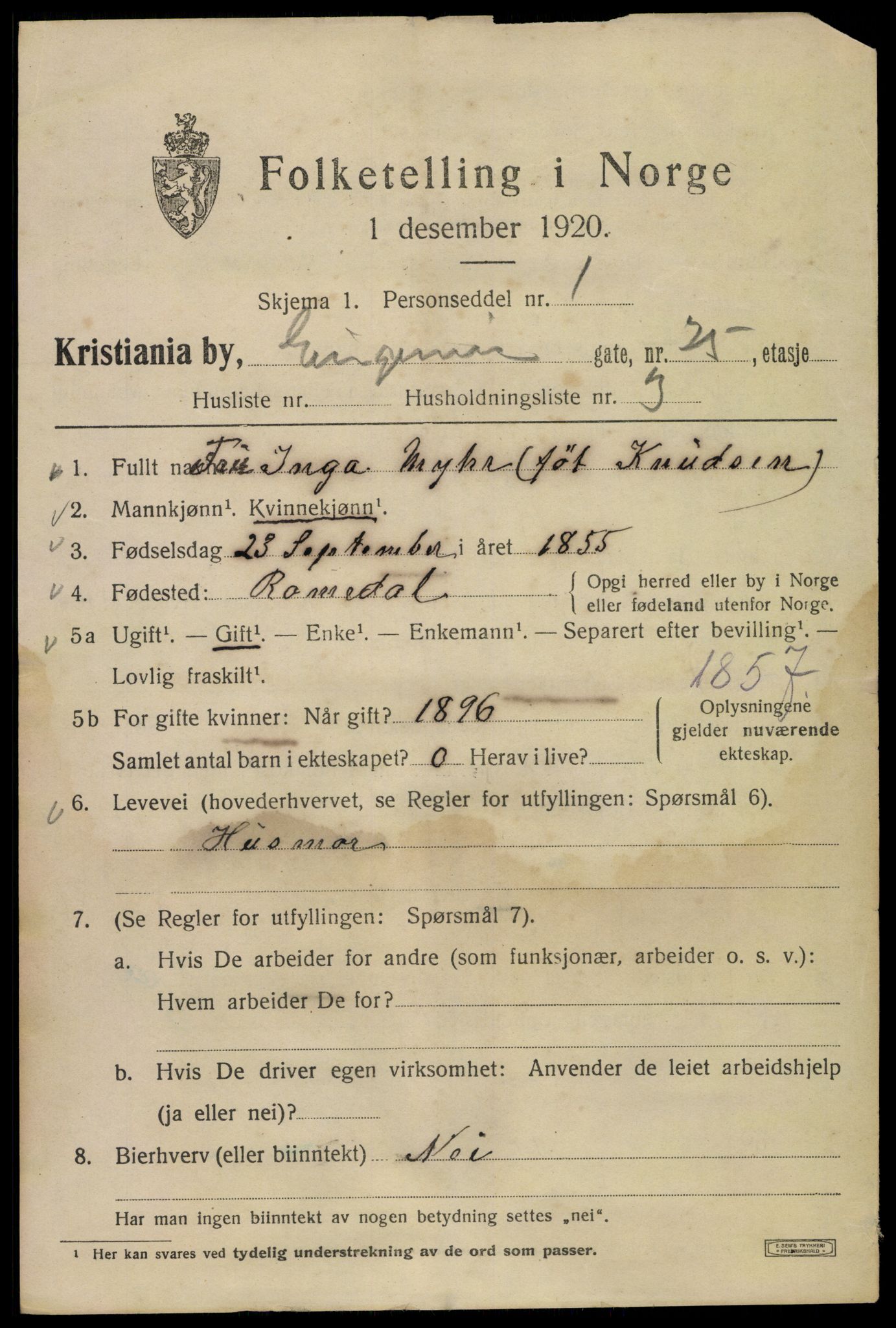 SAO, 1920 census for Kristiania, 1920, p. 224721