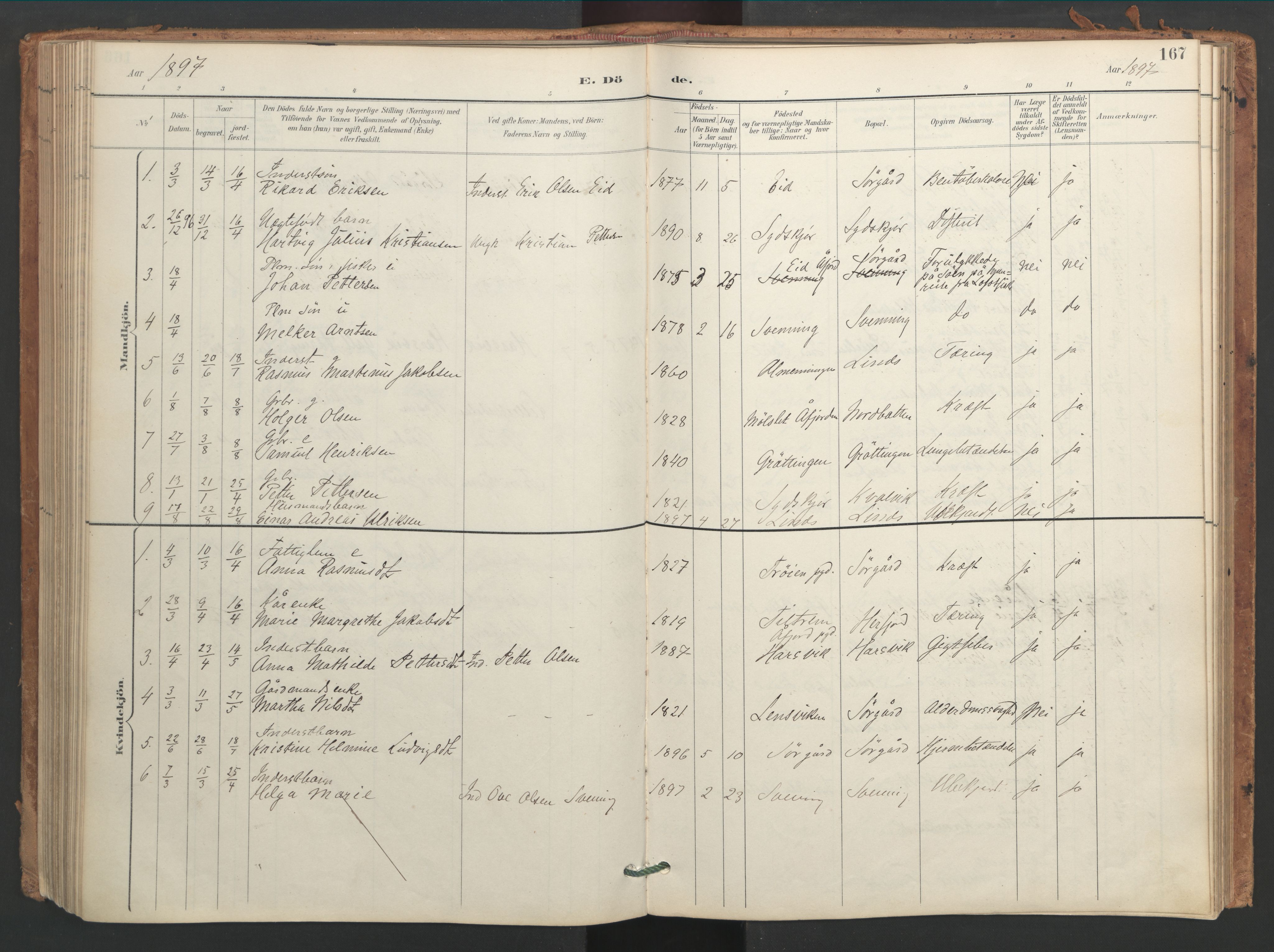 Ministerialprotokoller, klokkerbøker og fødselsregistre - Sør-Trøndelag, AV/SAT-A-1456/656/L0693: Parish register (official) no. 656A02, 1894-1913, p. 167