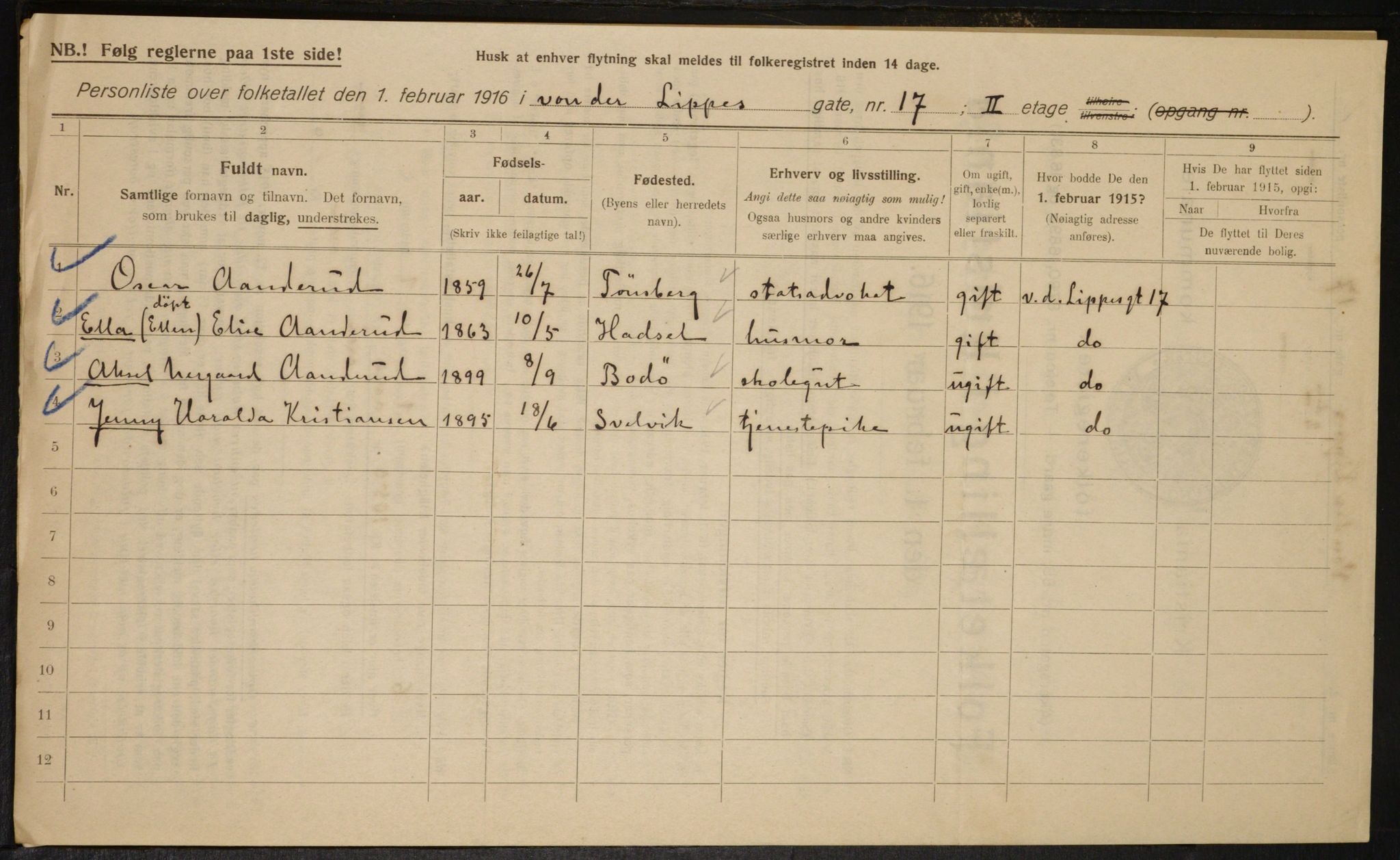 OBA, Municipal Census 1916 for Kristiania, 1916, p. 129053