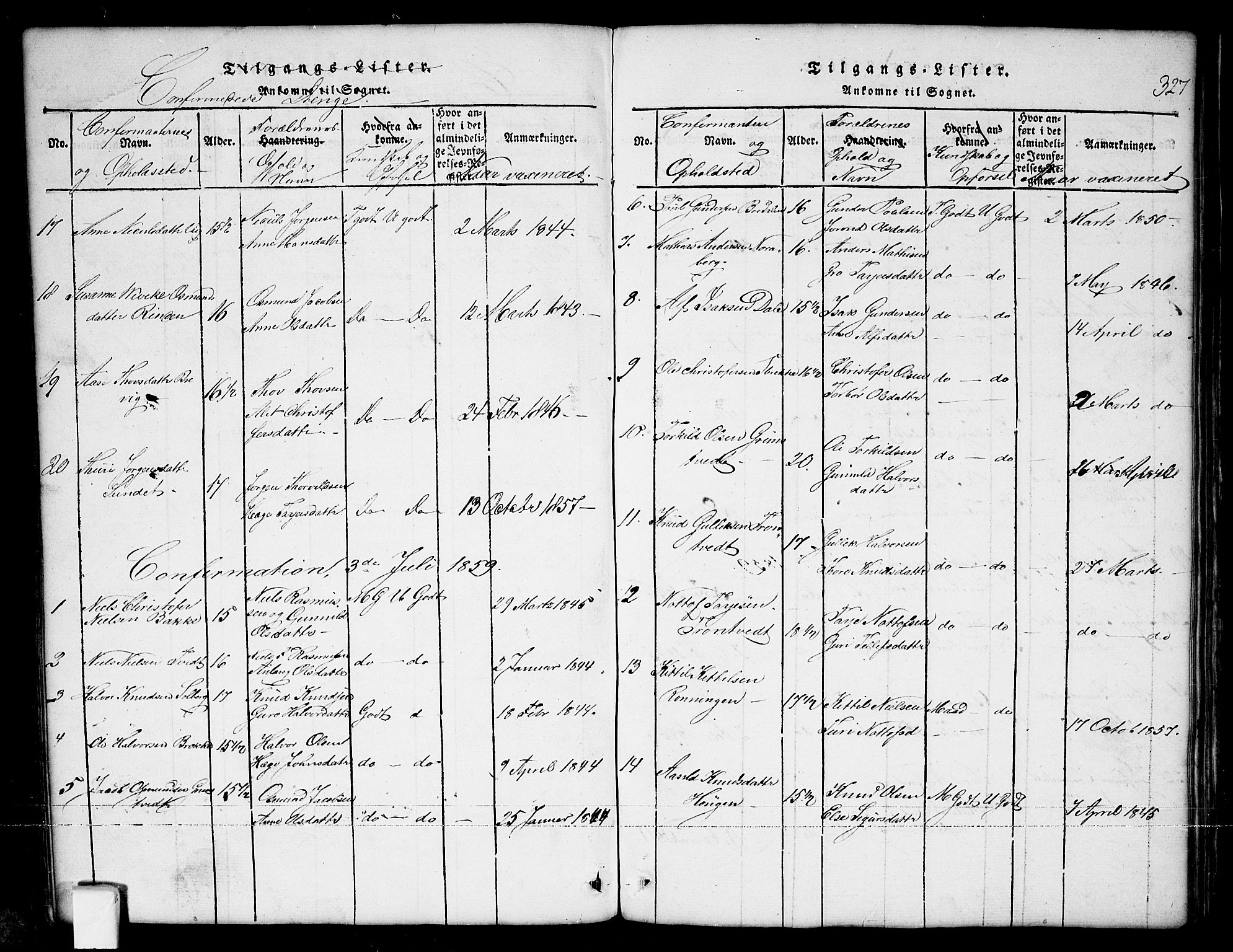 Nissedal kirkebøker, SAKO/A-288/G/Ga/L0001: Parish register (copy) no. I 1, 1814-1860, p. 327