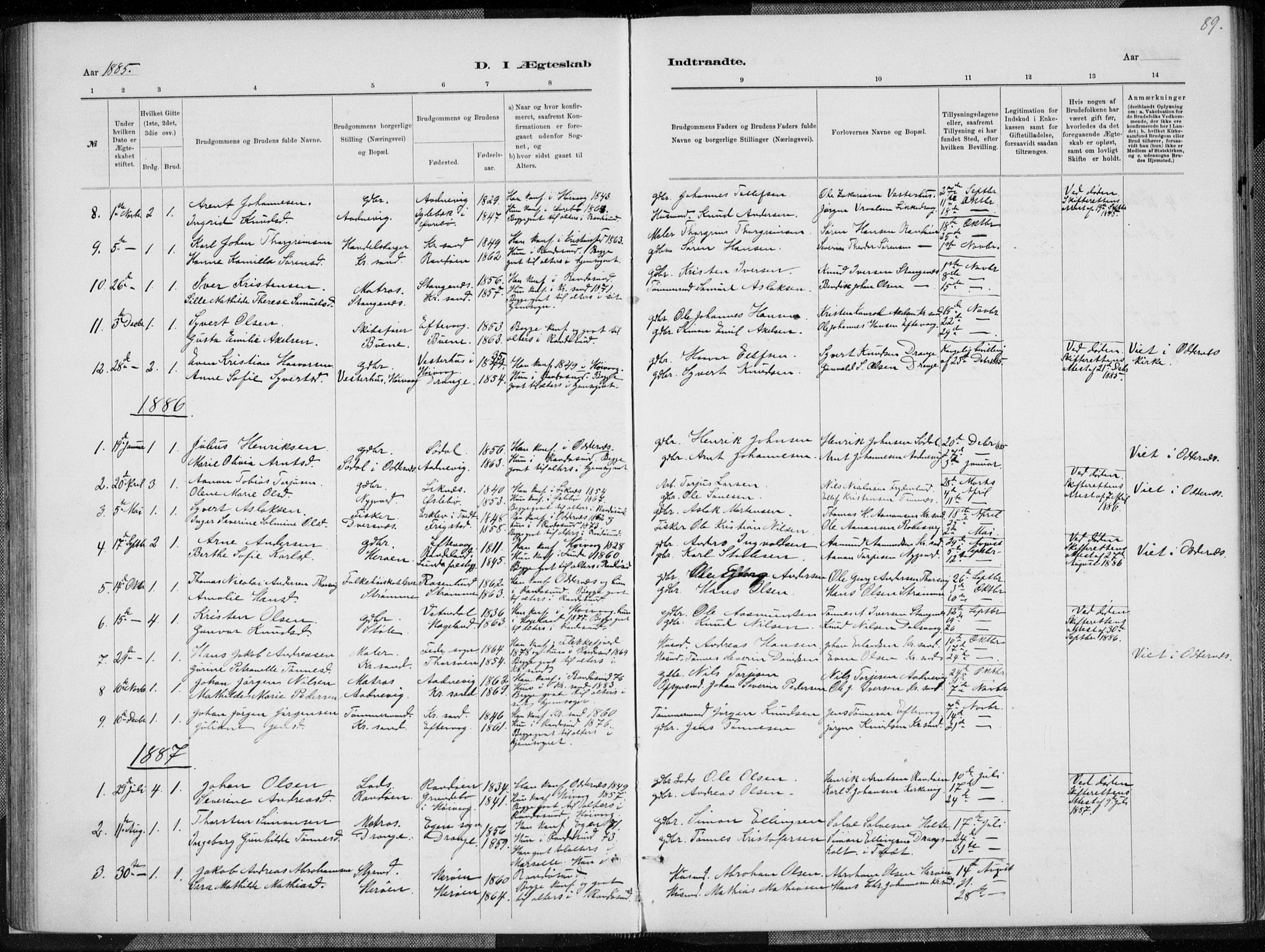 Oddernes sokneprestkontor, AV/SAK-1111-0033/F/Fa/Fab/L0002: Parish register (official) no. A 2, 1884-1903, p. 89