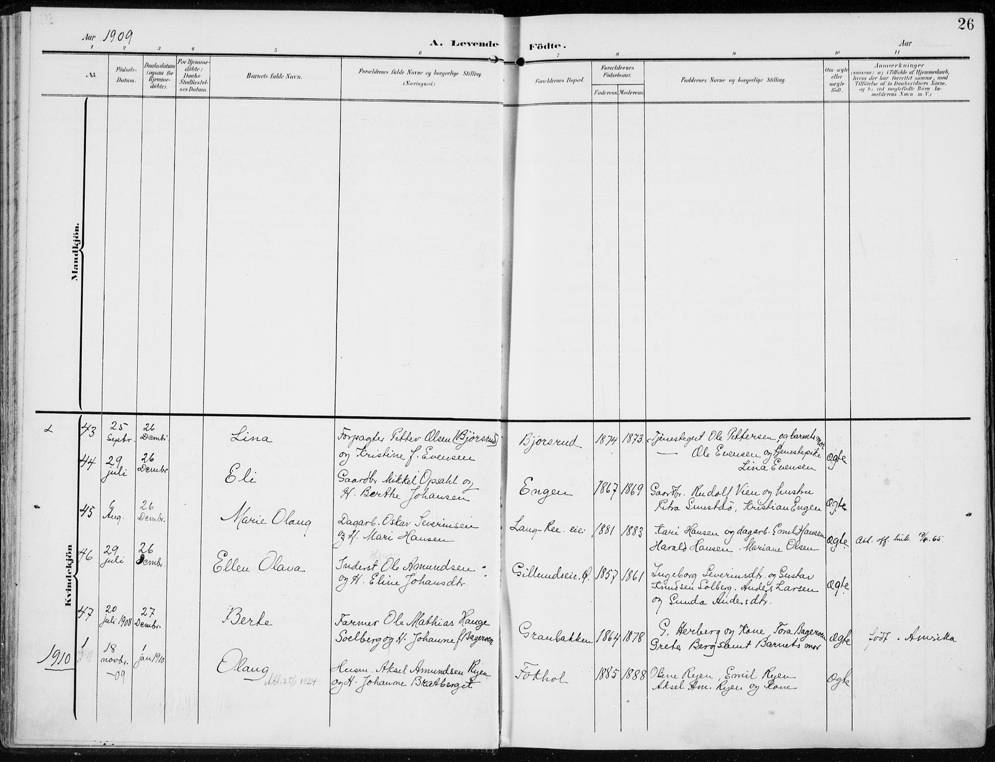 Stange prestekontor, AV/SAH-PREST-002/K/L0024: Parish register (official) no. 24, 1906-1922, p. 26