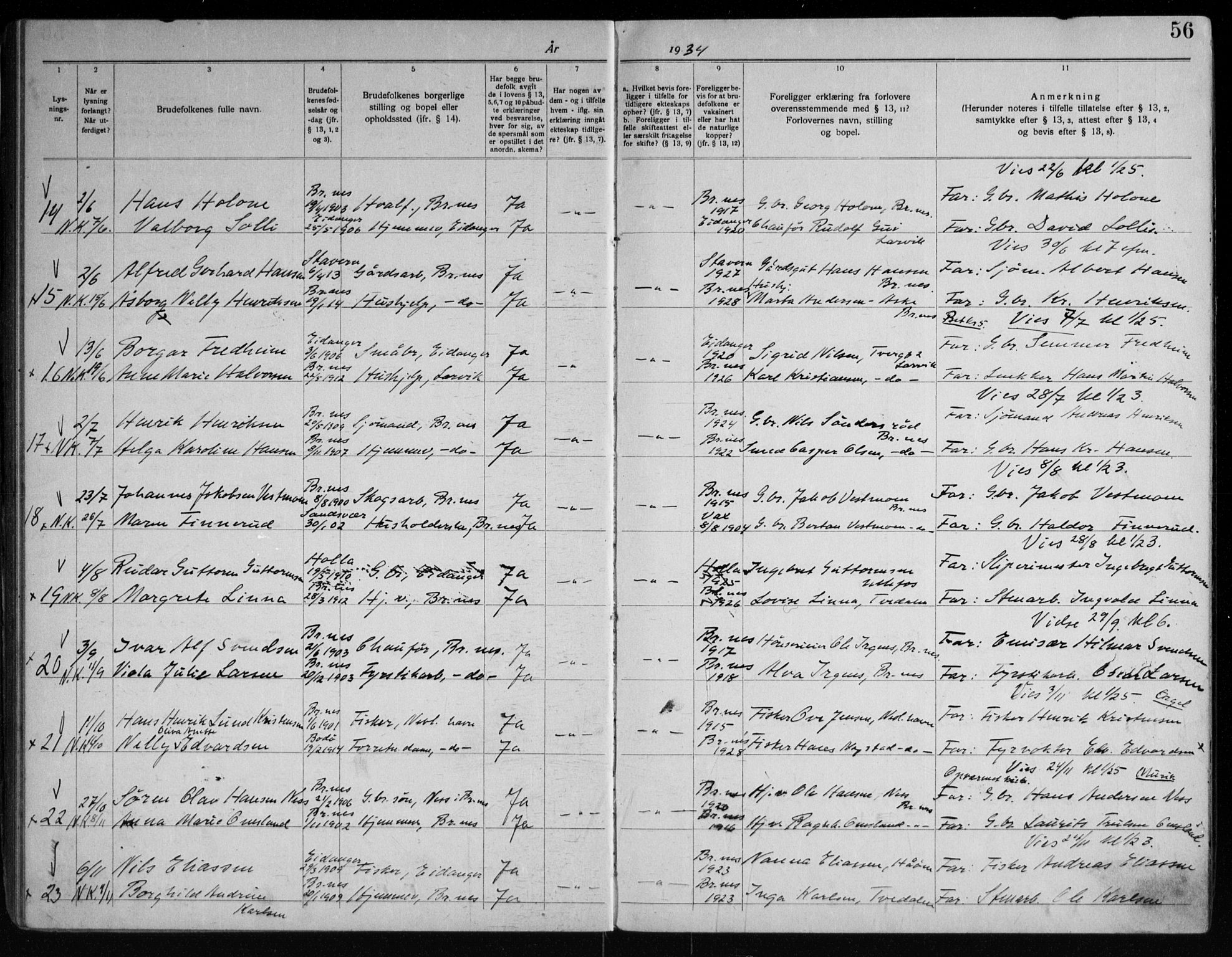 Brunlanes kirkebøker, AV/SAKO-A-342/H/Ha/L0003: Banns register no. 3, 1919-1948, p. 56