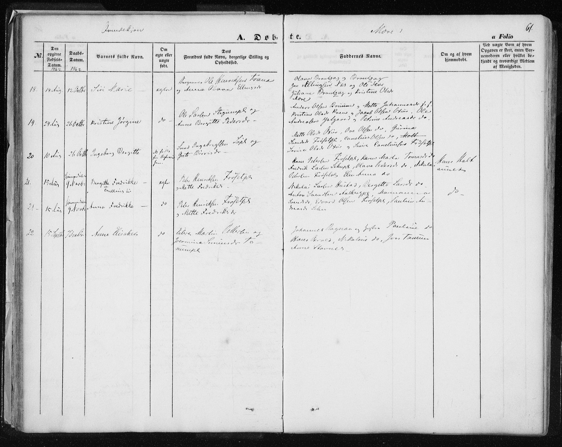 Ministerialprotokoller, klokkerbøker og fødselsregistre - Nord-Trøndelag, SAT/A-1458/735/L0342: Parish register (official) no. 735A07 /1, 1849-1862, p. 61