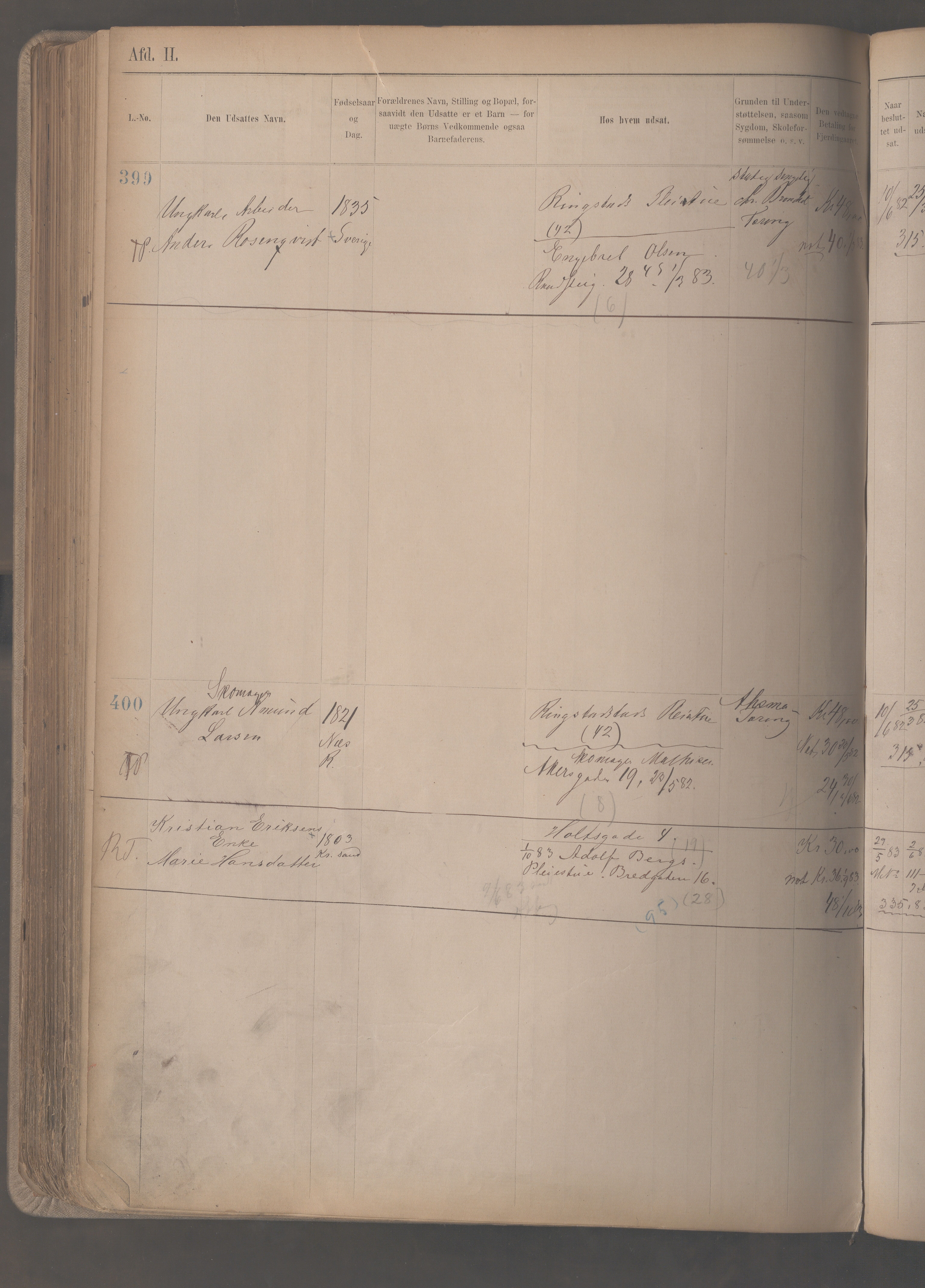 Fattigvesenet, OBA/A-20045/H/Hc/L0002: Manntallsprotokoll. Mnr. 1-592, 1879-1887, p. 423