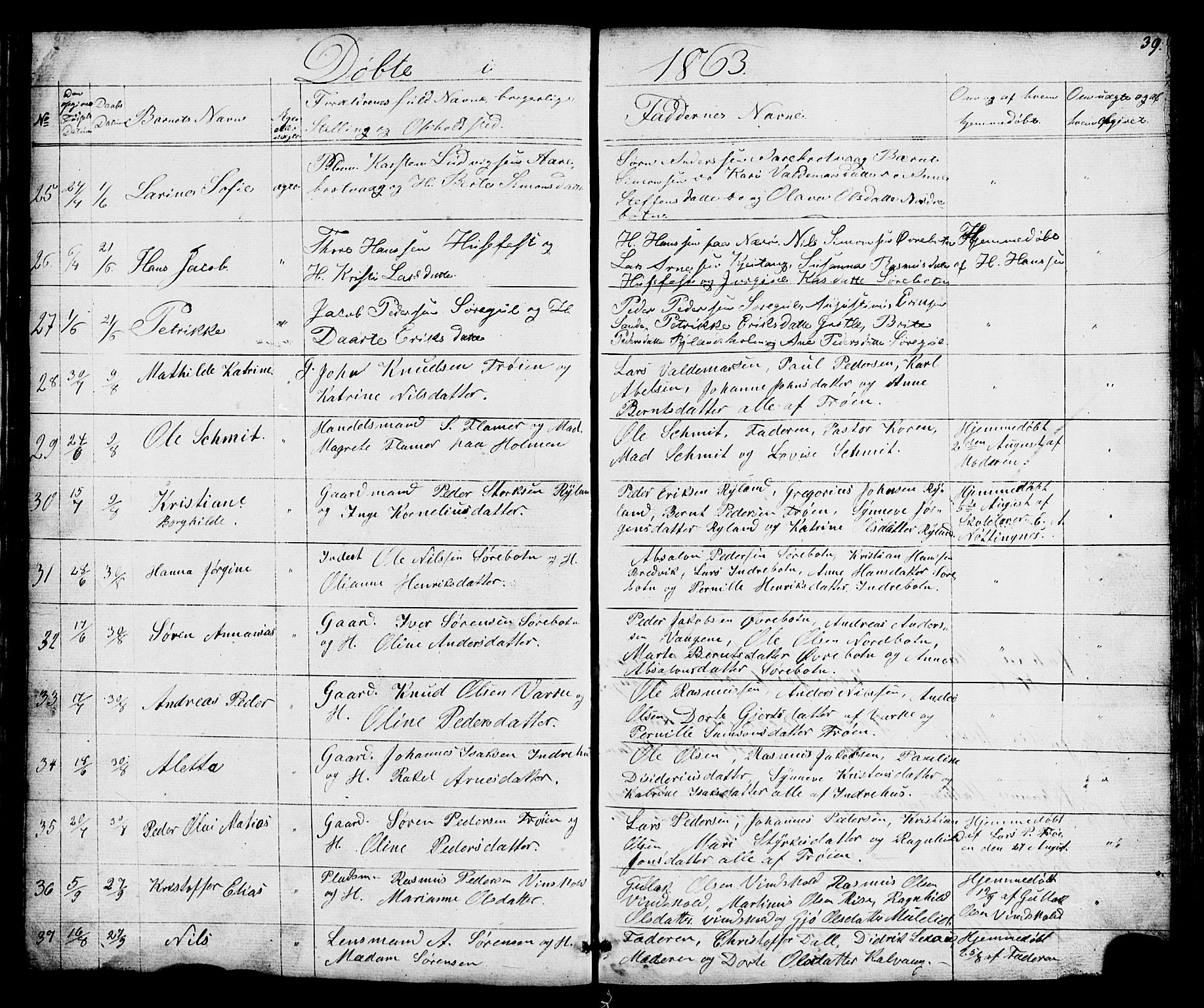 Bremanger sokneprestembete, AV/SAB-A-82201/H/Hab/Haba/L0001: Parish register (copy) no. A 1, 1853-1865, p. 39