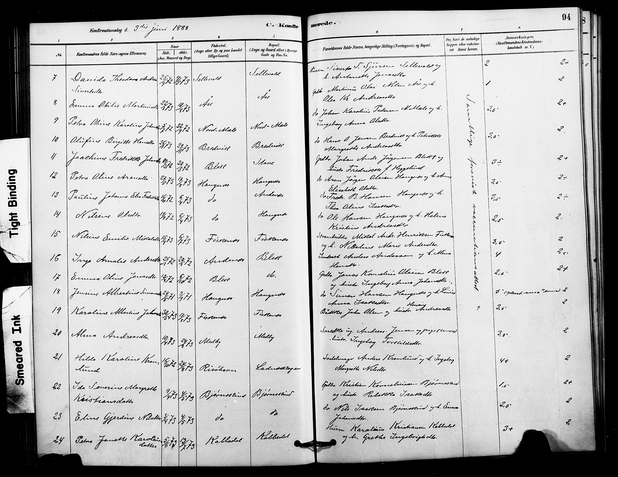 Ministerialprotokoller, klokkerbøker og fødselsregistre - Nordland, AV/SAT-A-1459/897/L1399: Parish register (official) no. 897C06, 1881-1896, p. 94