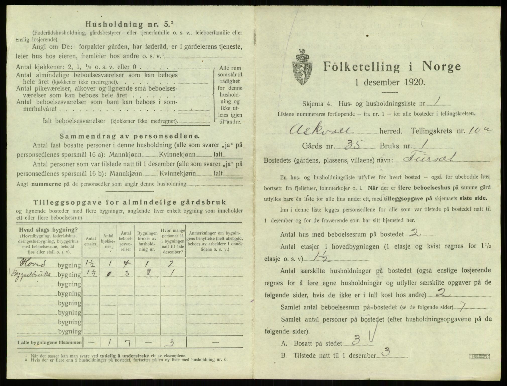 SAB, 1920 census for Askvoll, 1920, p. 524