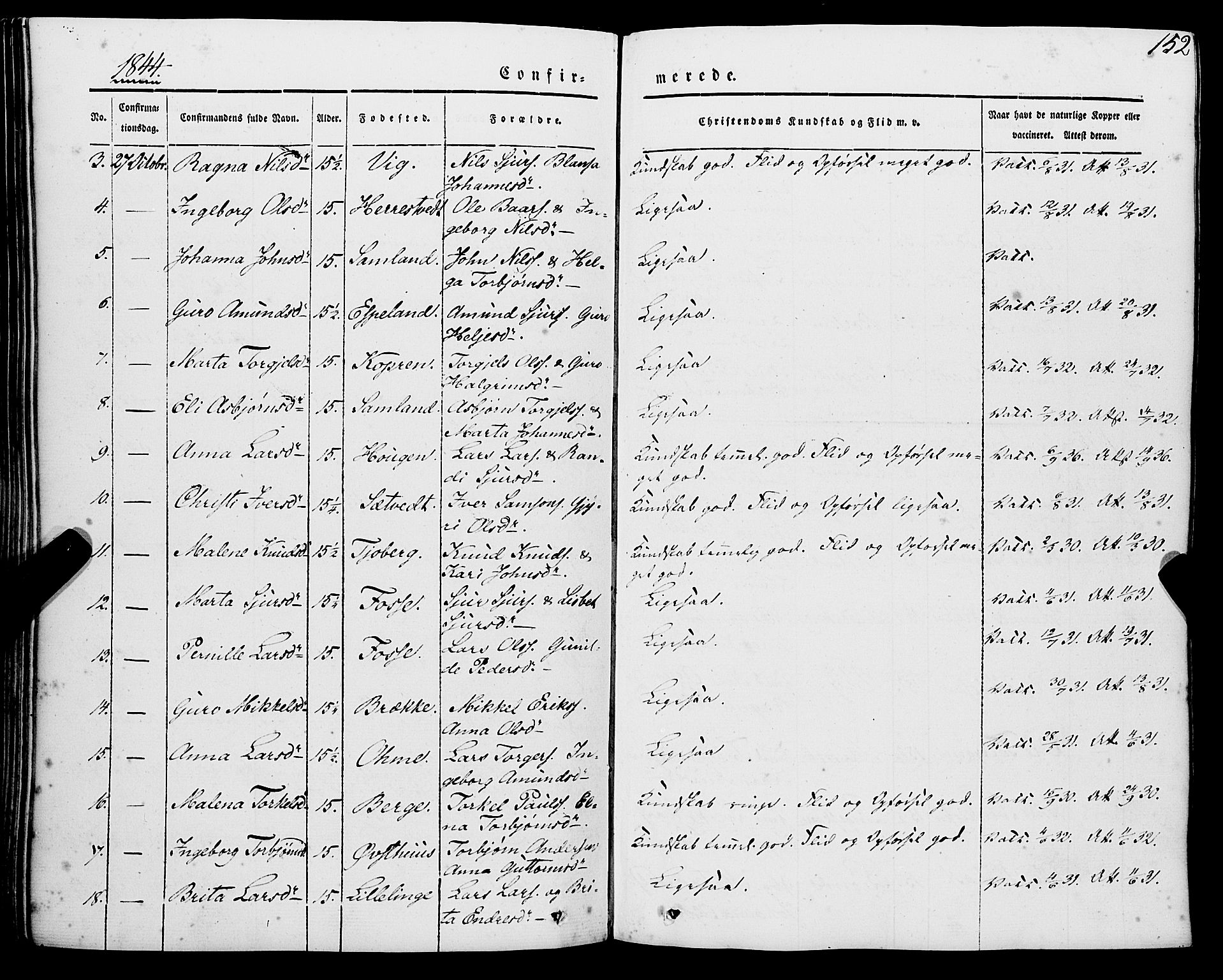 Strandebarm sokneprestembete, AV/SAB-A-78401/H/Haa: Parish register (official) no. A 7, 1844-1872, p. 152