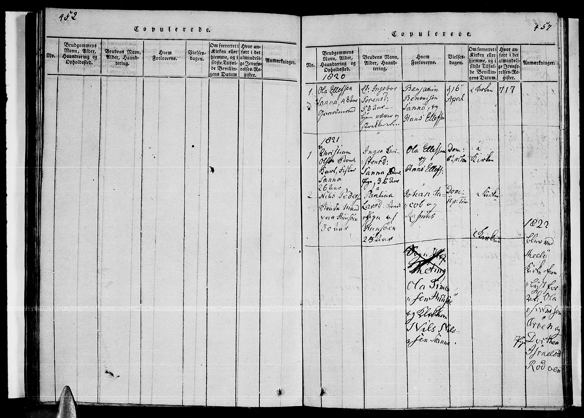 Ministerialprotokoller, klokkerbøker og fødselsregistre - Nordland, SAT/A-1459/841/L0593: Parish register (official) no. 841A04 /4, 1820-1824, p. 452-457